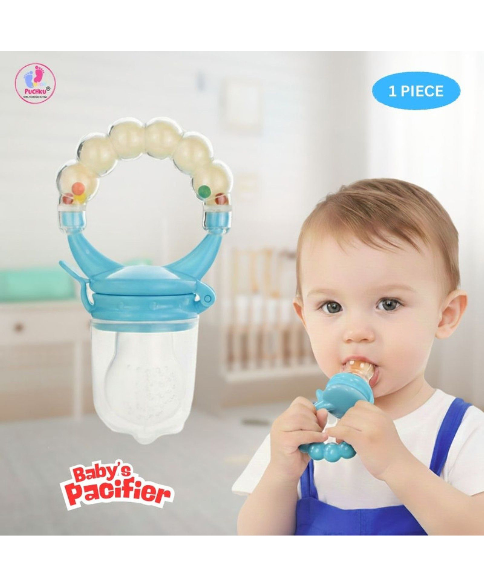 Puchku Baby Pacifier New Born With Rattle Handle Silicone Fresh Fruit Safe Kids Soother (Blue)-image-29