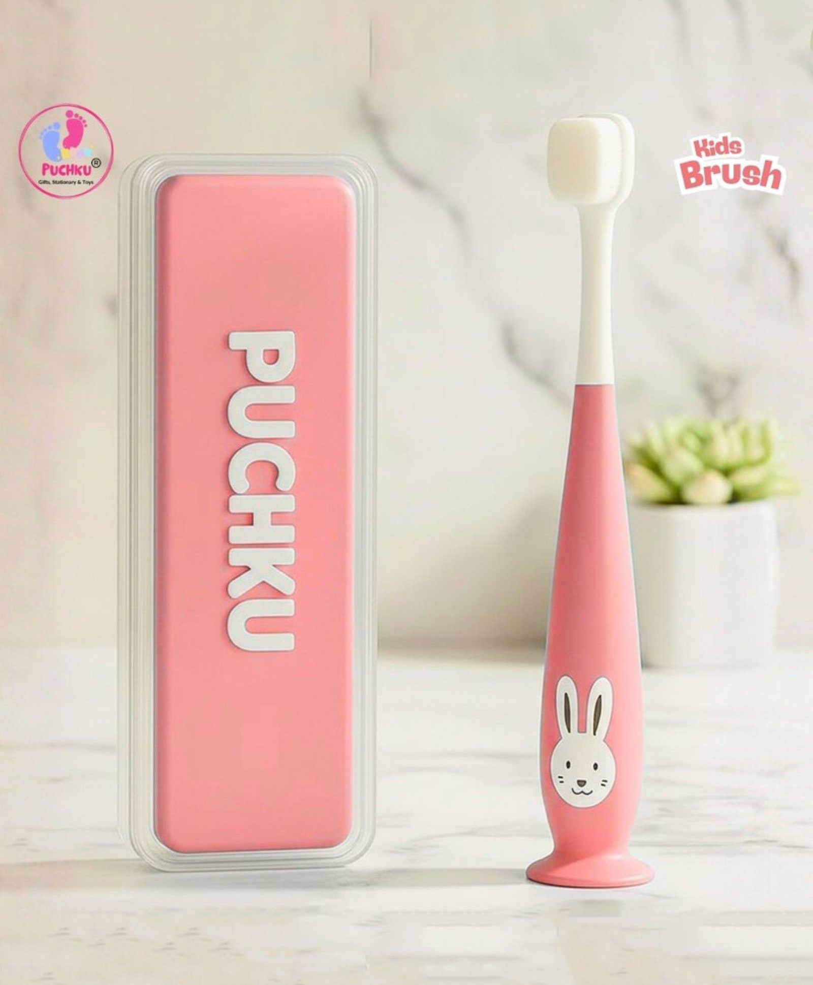 Puchku Baby Toothbrush Supersoft Bristles & Suction Cup Base Toothbrush for Kids , Babies , Toddlers- Peach-image-47