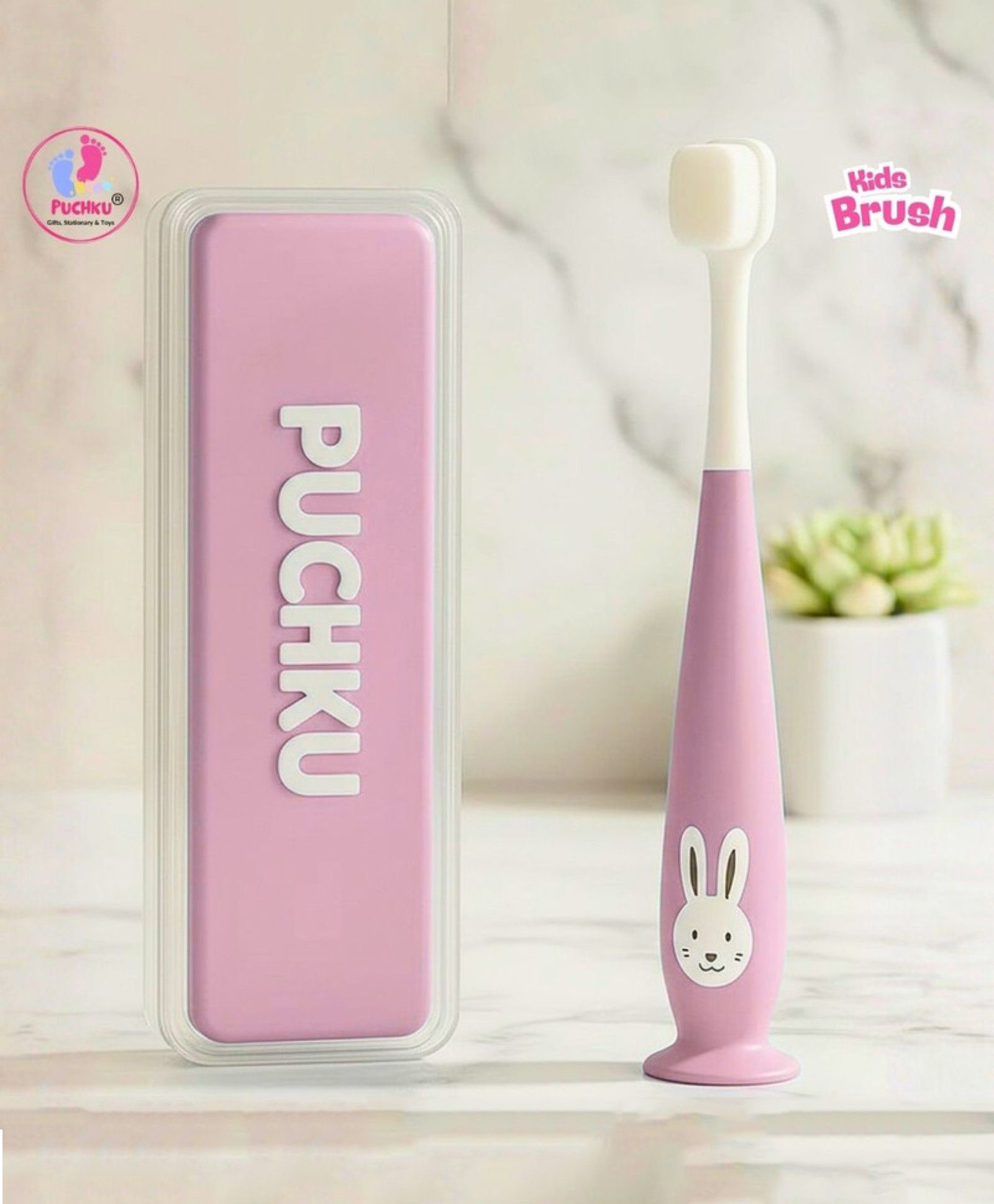 Puchku Baby Toothbrush Supersoft Bristles & Suction Cup Base Toothbrush for Kids , Babies , Toddlers- Pink-image-48