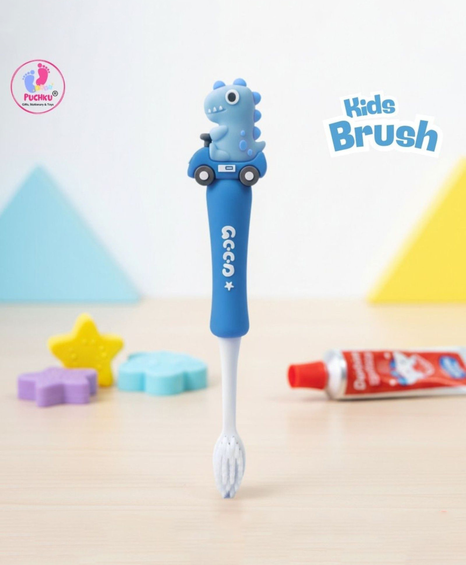 Puchku Baby Toothbrush Supersoft Bristles Dino Car Toothbrush for Kids , Babies , Toddlers- Blue-image-14