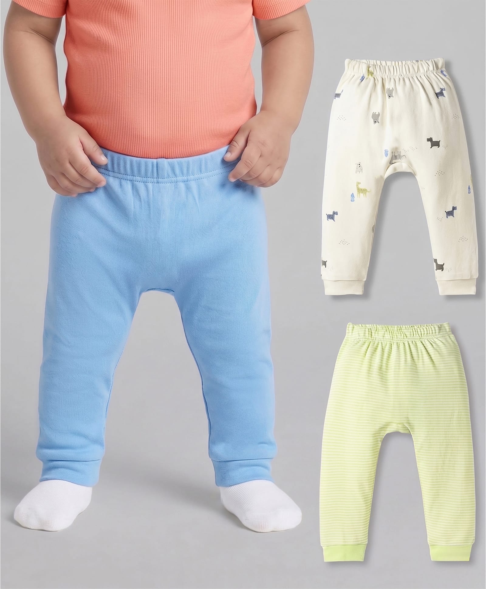 kookie kids india Kookie Kids Single Jersey Knit Full Length Diaper Leggings with Animal Print Pack of 3 - Multicolor-picture-16