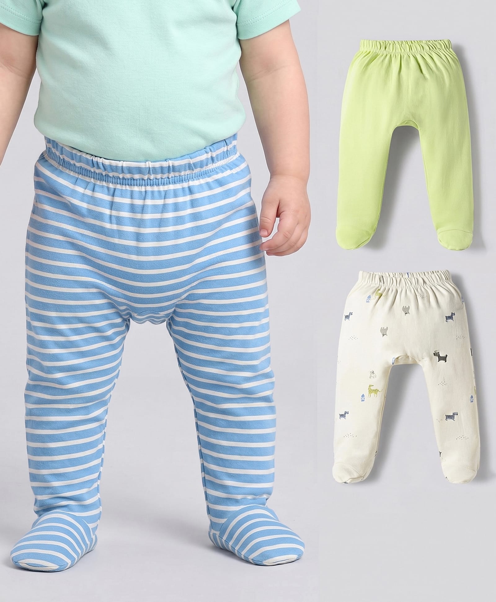 Kookie Kids Single Jersey Knit Bootie Leggings with Animal Print Pack of 3 - Multicolor-image-45