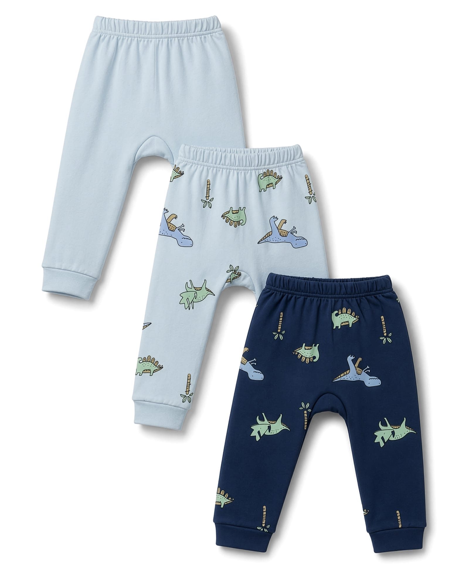 kookie kids india Kookie Kids Single Jersey Knit Full Length Dino Printed Diaper Leggings Pack of 3 - Navy & Blue-picture-12
