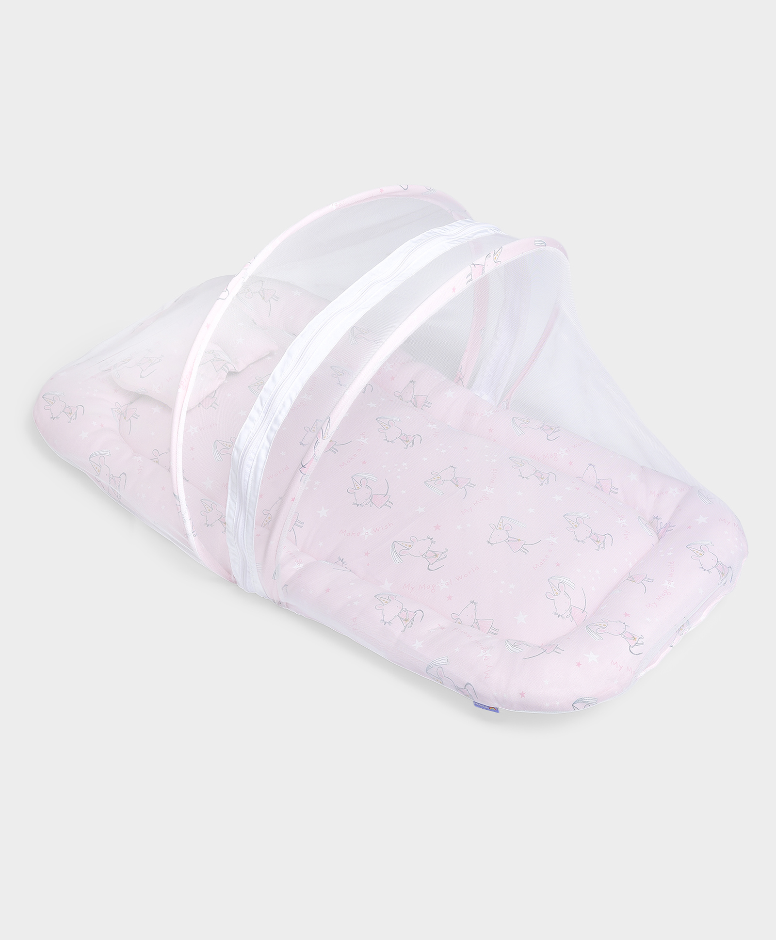 Mi Arcus 100% Cotton Filling Polyester Printed Net Mattress & Head Pillow Set- Peach-picture-13