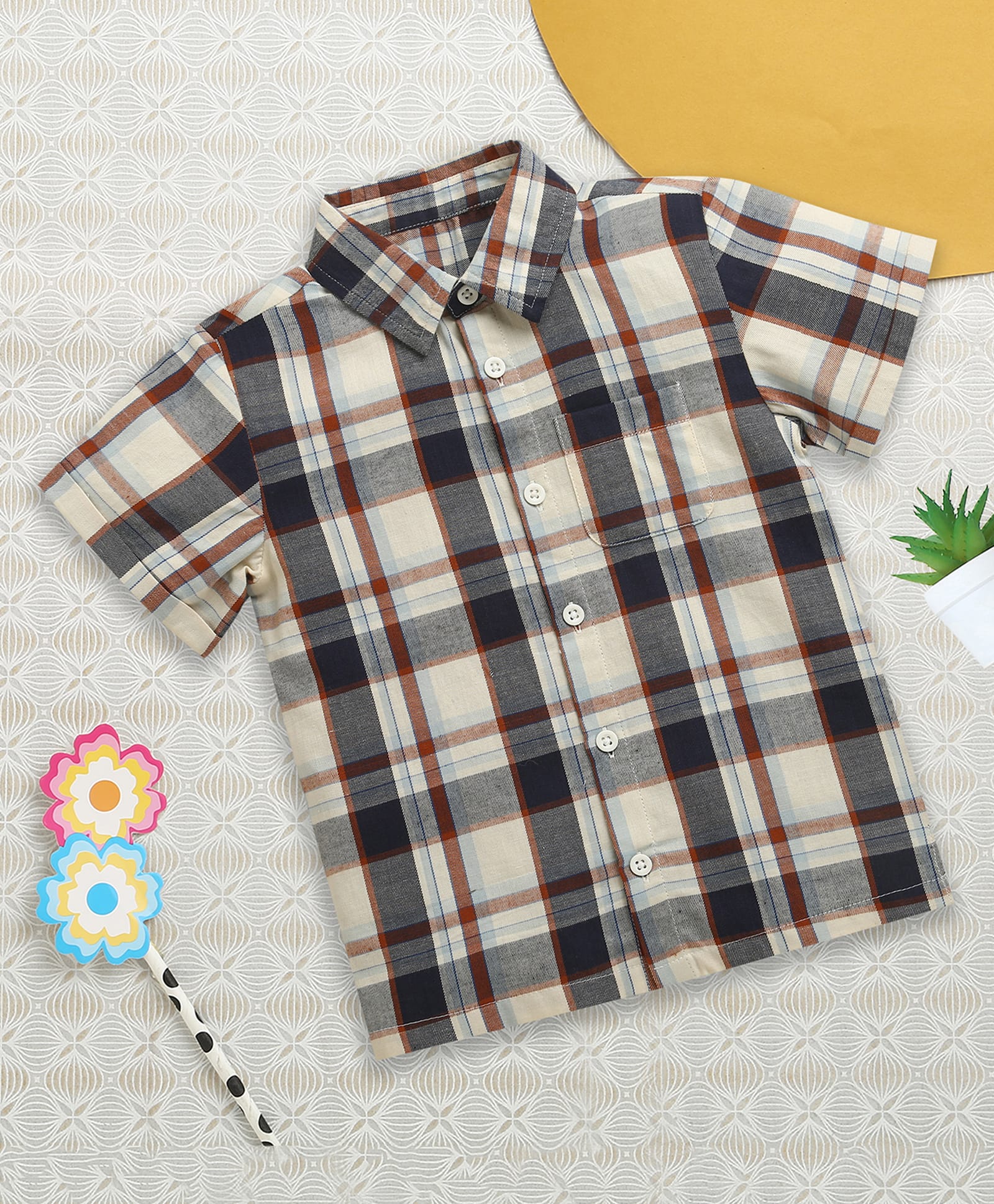 Nino Bambino Organic Cotton Knit Half Sleeves Checked Shirt - Multi Colour-picture-33