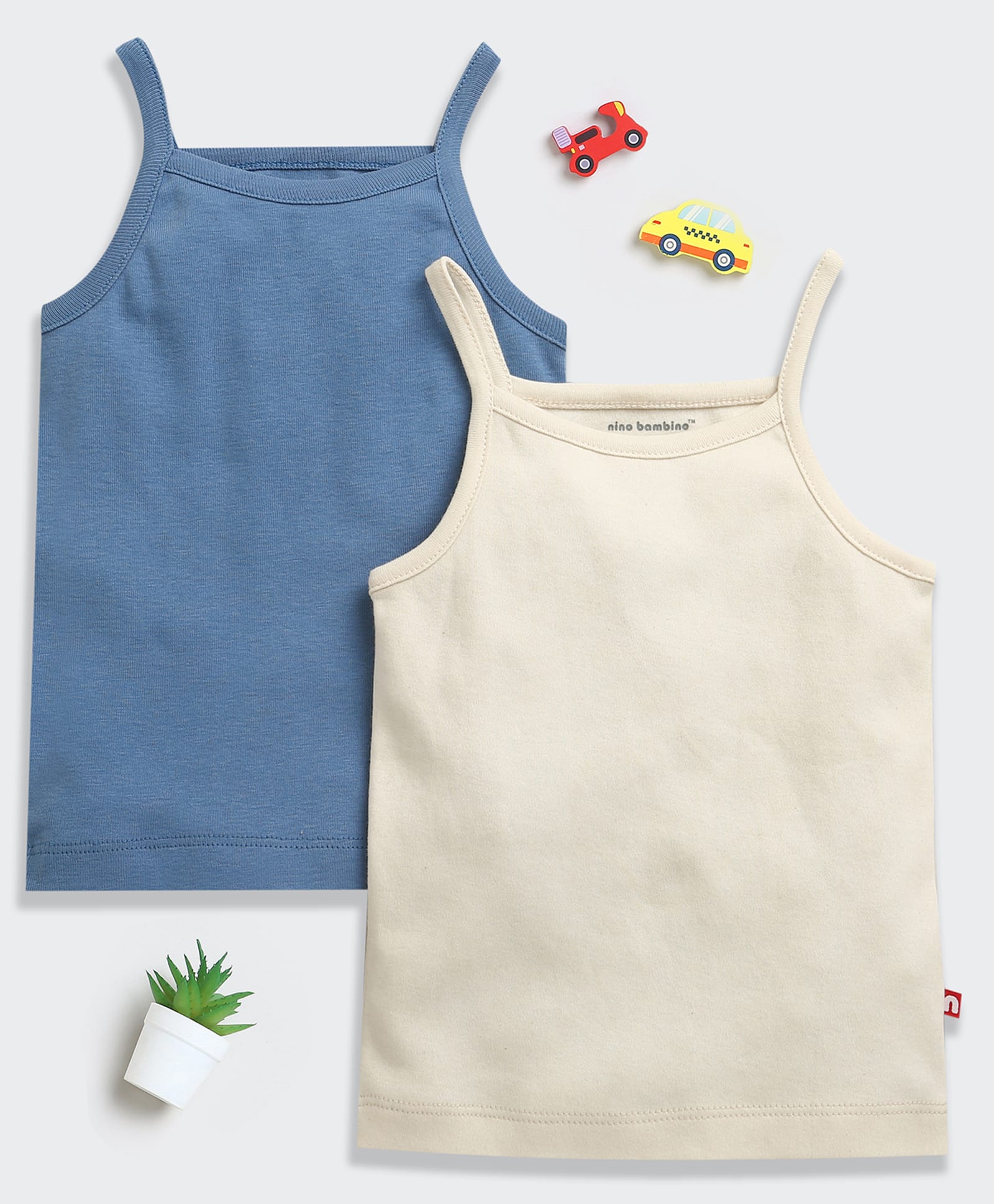 Nino Bambino Organic Cotton Knit Pack Of 2 Sleeveless Solid Camisoles - Multi Colour-picture-32