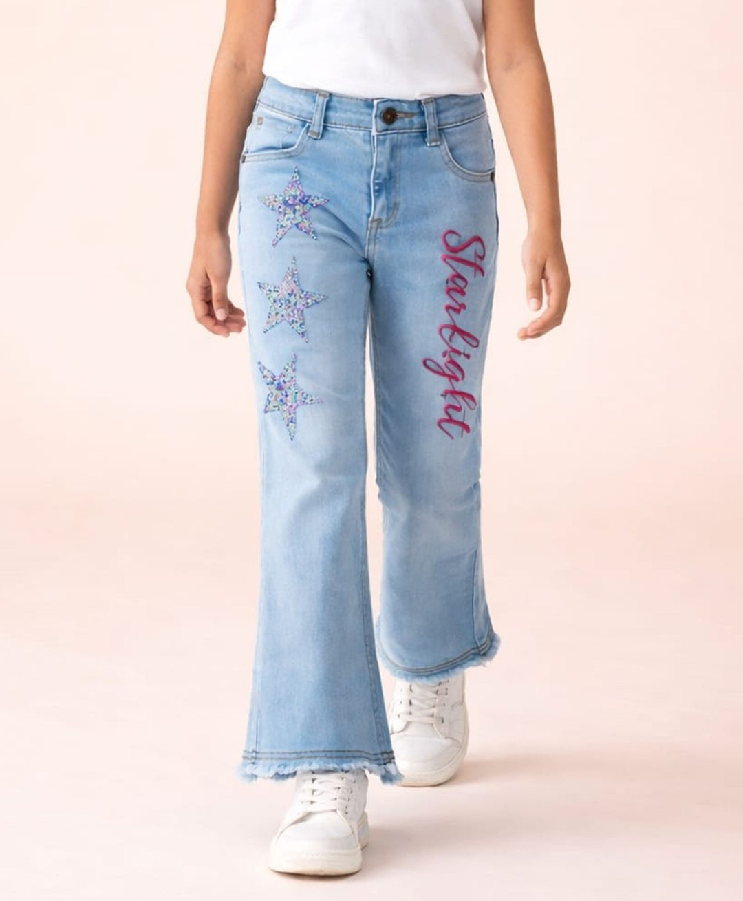 Nino Togs Denim Woven Starlight Text Embroidered Flared Jeans - Blue-picture-15
