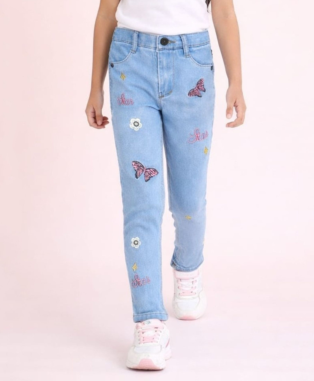 Nino Togs Denim Floral Embroidered Tapered Jeans - Blue-picture-38