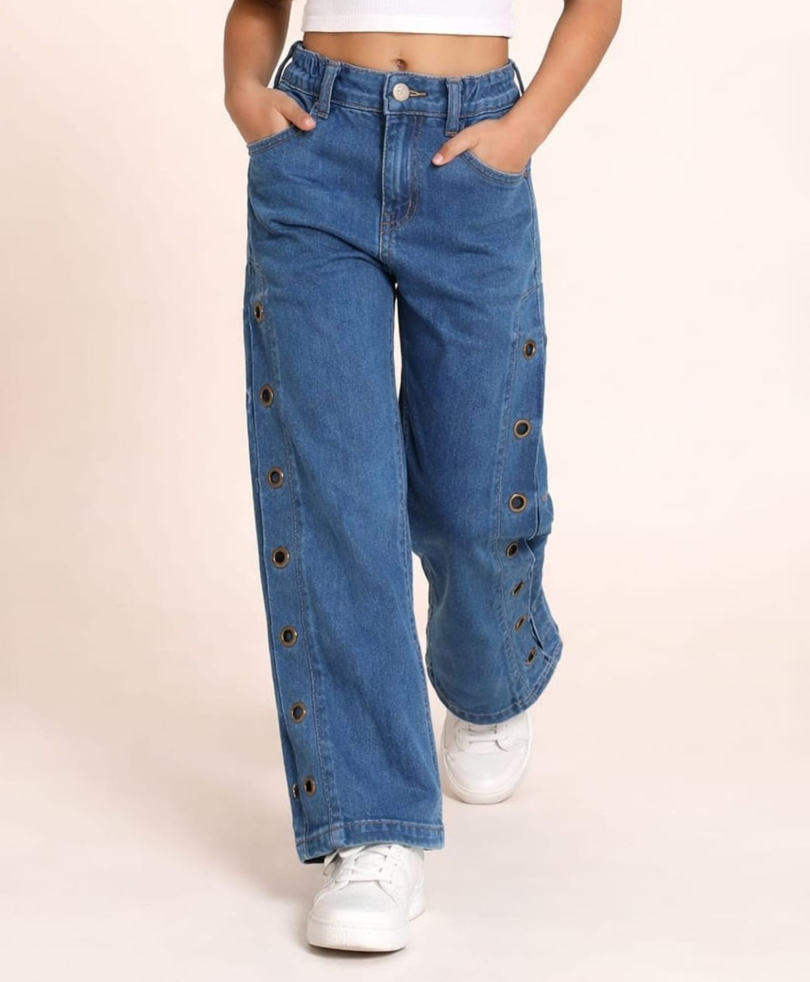 Nino Togs Denim Eyelets Detailed Washed Denim - Blue-picture-13