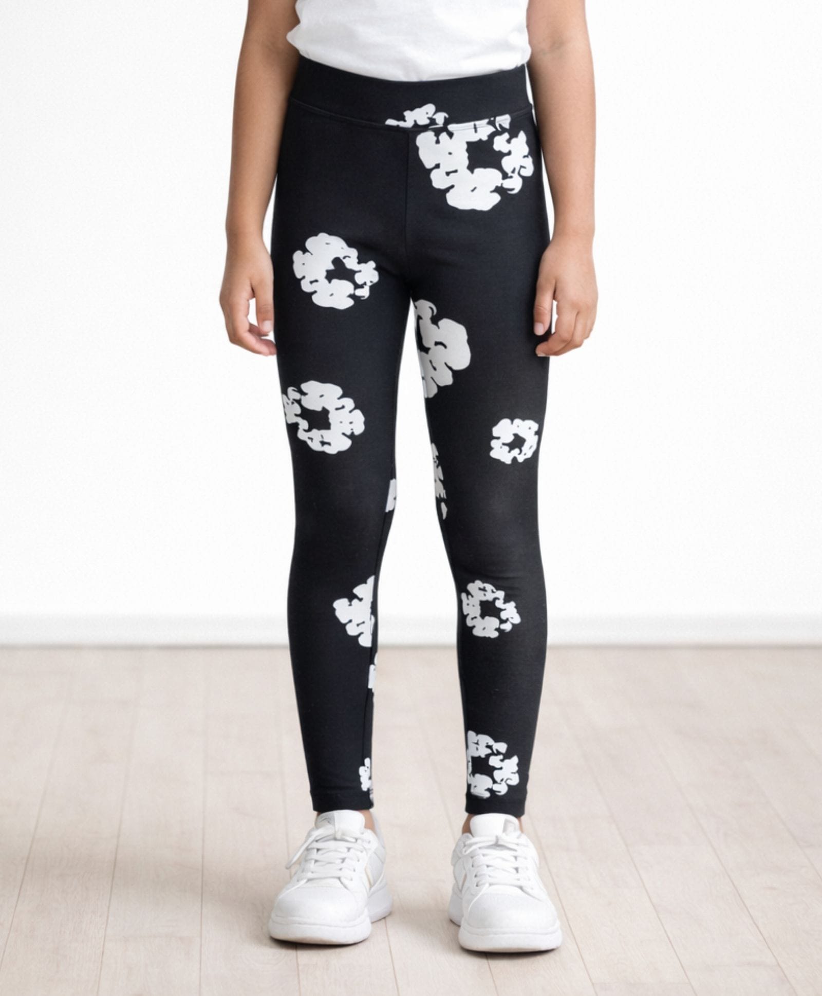 Anthrilo Cotton Blend Knit Floral Printed Leggings - Black-image-24