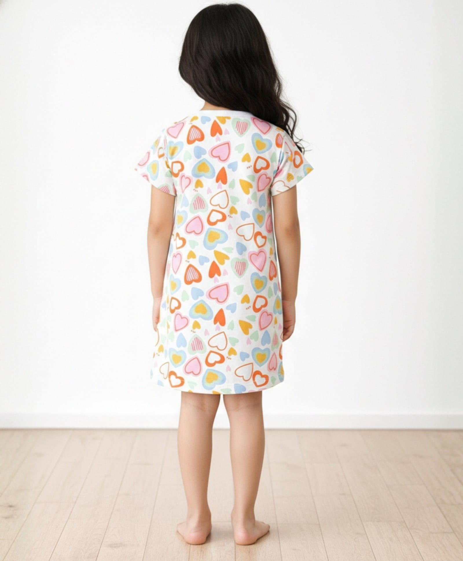 Anthrilo 100% Pure Cotton Knit Half Sleeves Hearts Printed Night Dress - White-picture-42