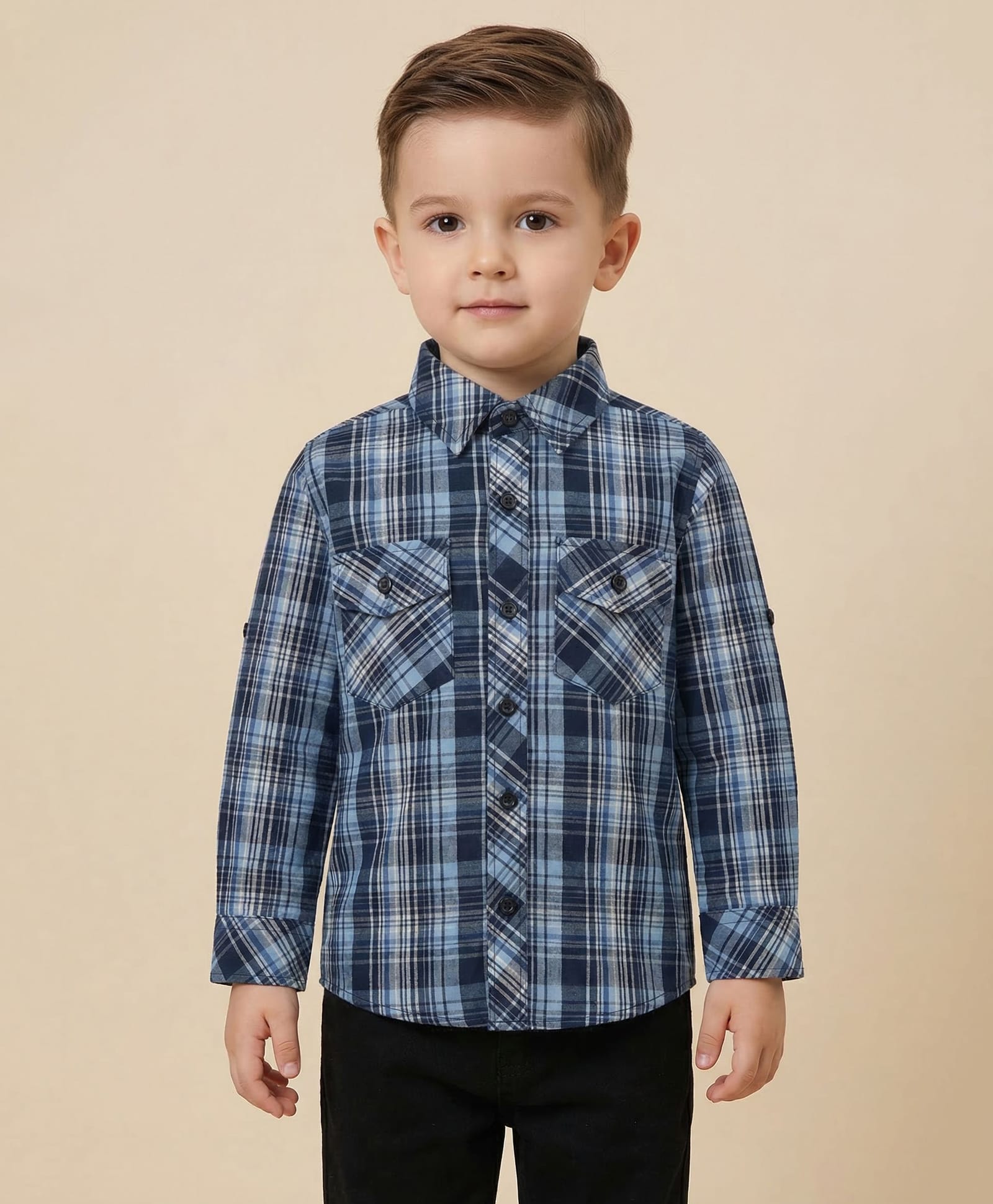 Rikidoos Cotton Woven Shirt Full Sleeve Checks Navy Blue 5-6 Years-picture-3