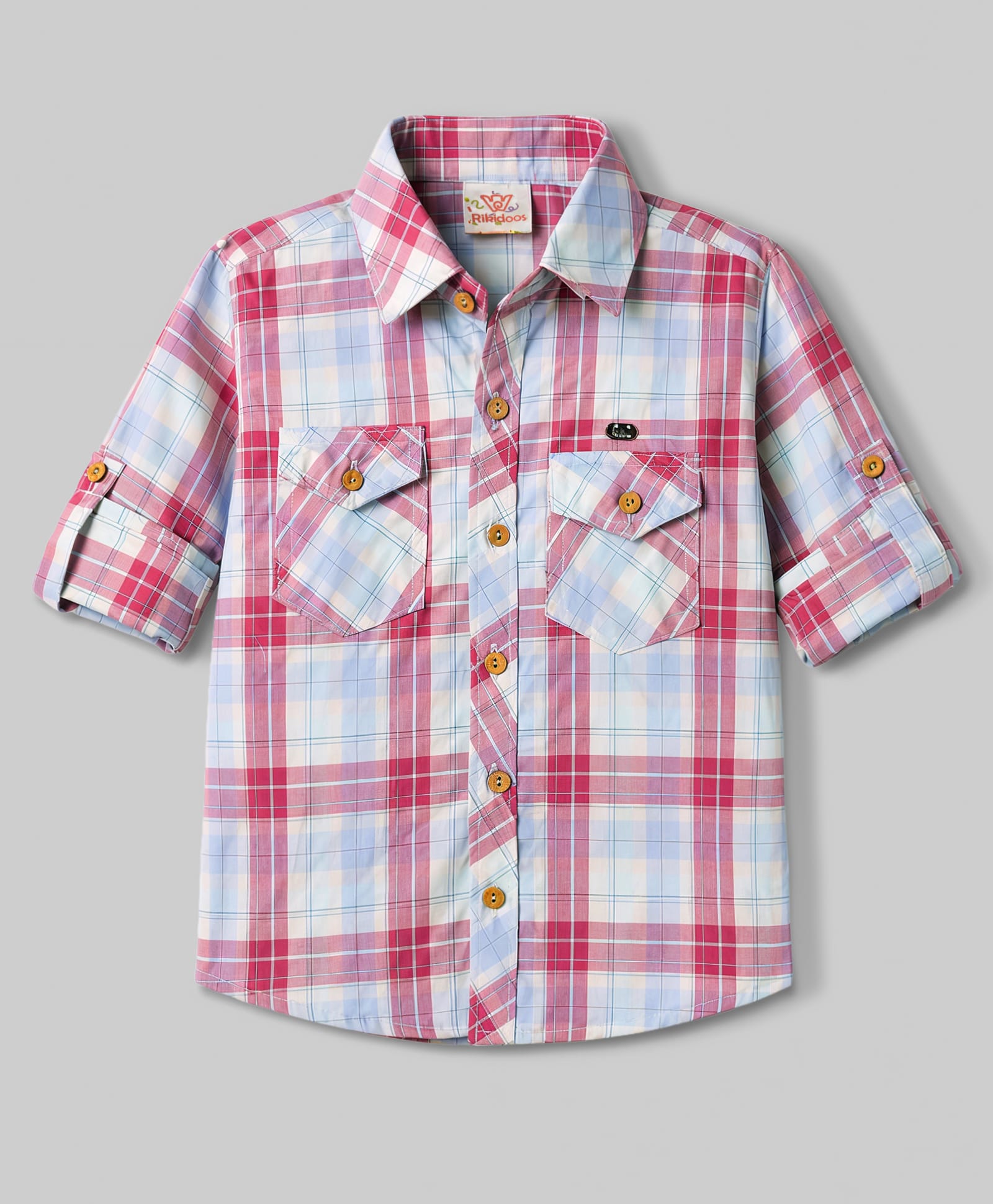 Rikidoos Cotton Woven Shirt Full Sleeve Plaid Pink 4-5 Years-picture-22