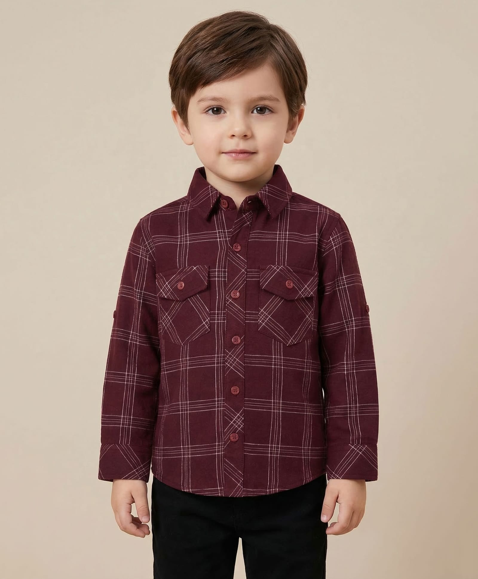 Rikidoos Cotton Woven Shirt Full Sleeve Checks Maroon 2-3 Years-picture-31