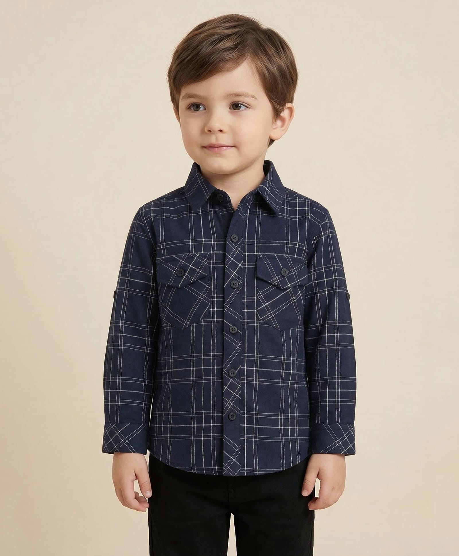 Rikidoos Cotton Woven Shirt Full Sleeve Checks Navy Blue 4-5 Years-image-6