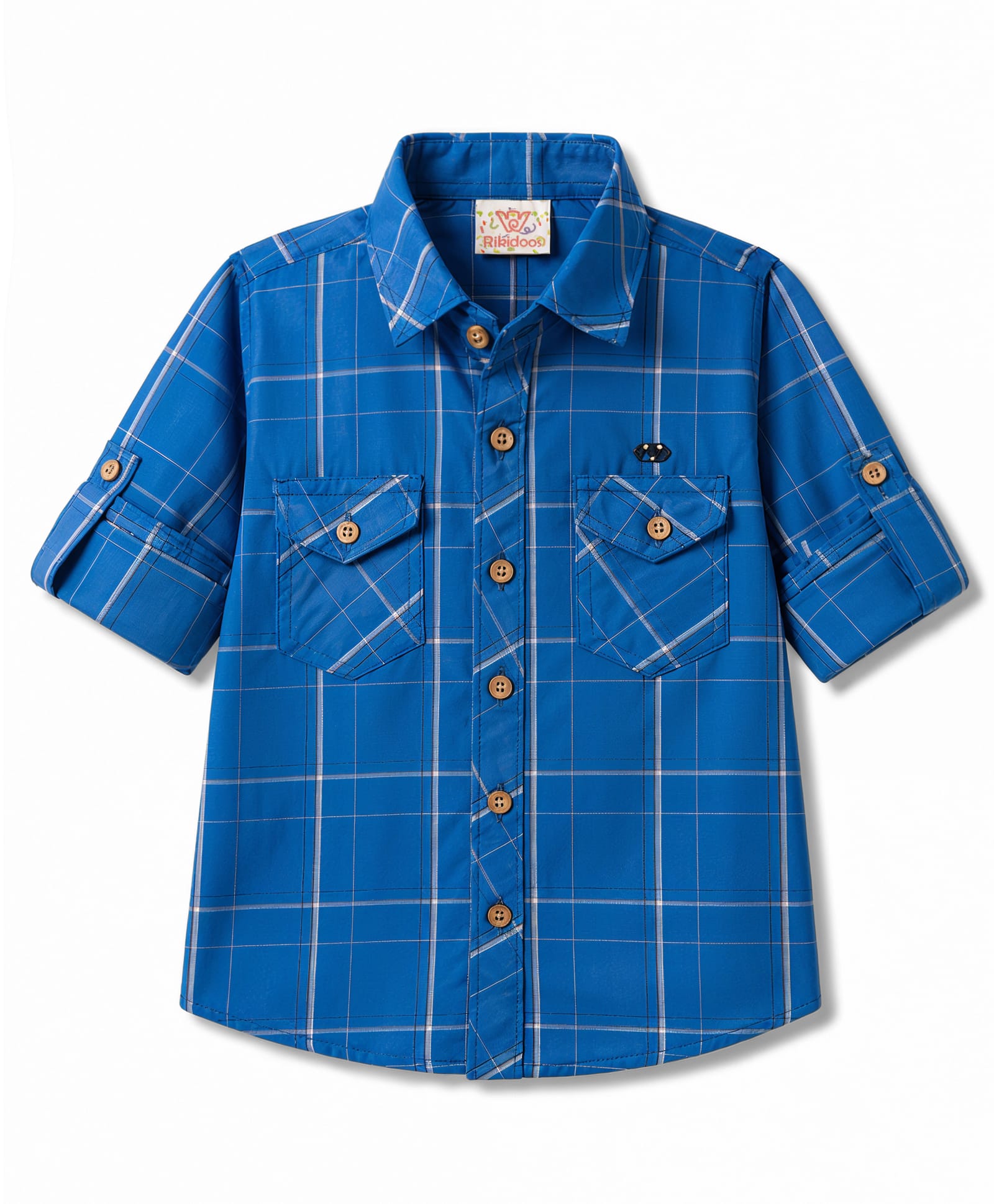 Rikidoos Cotton Woven Full Sleeve Checks Shirt Blue 3-4 Years-picture-27