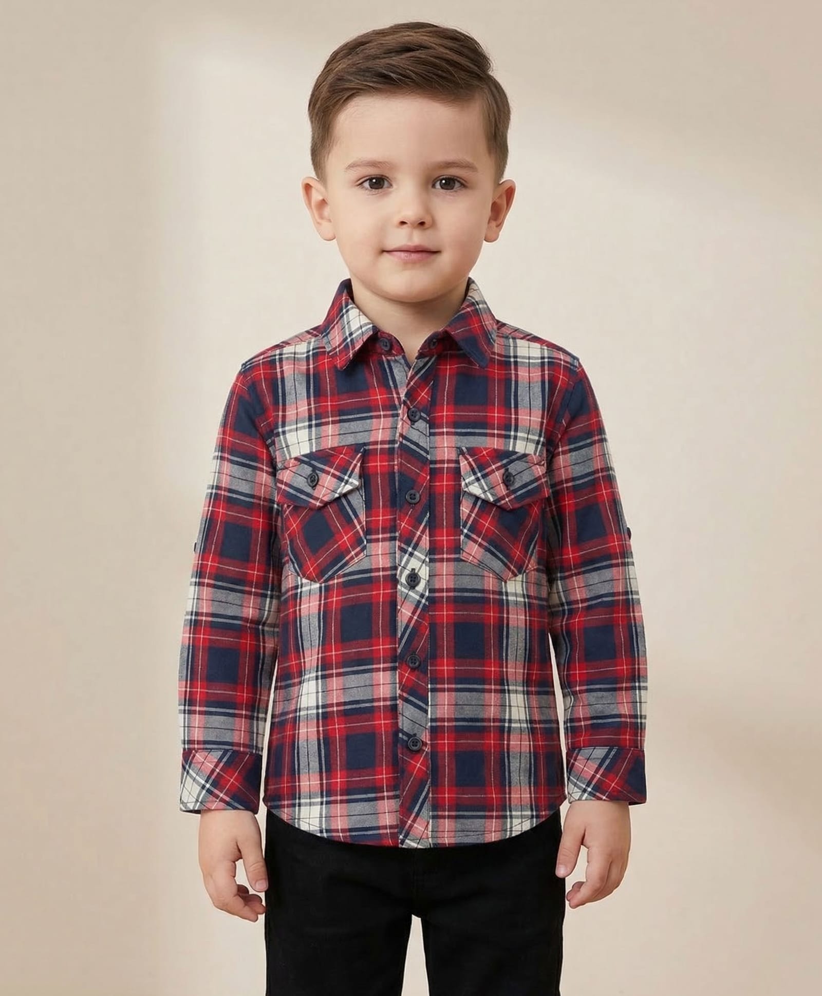 Rikidoos Cotton Woven Full Sleeve Plaid Shirt Maroon 3-4 Years-picture-17