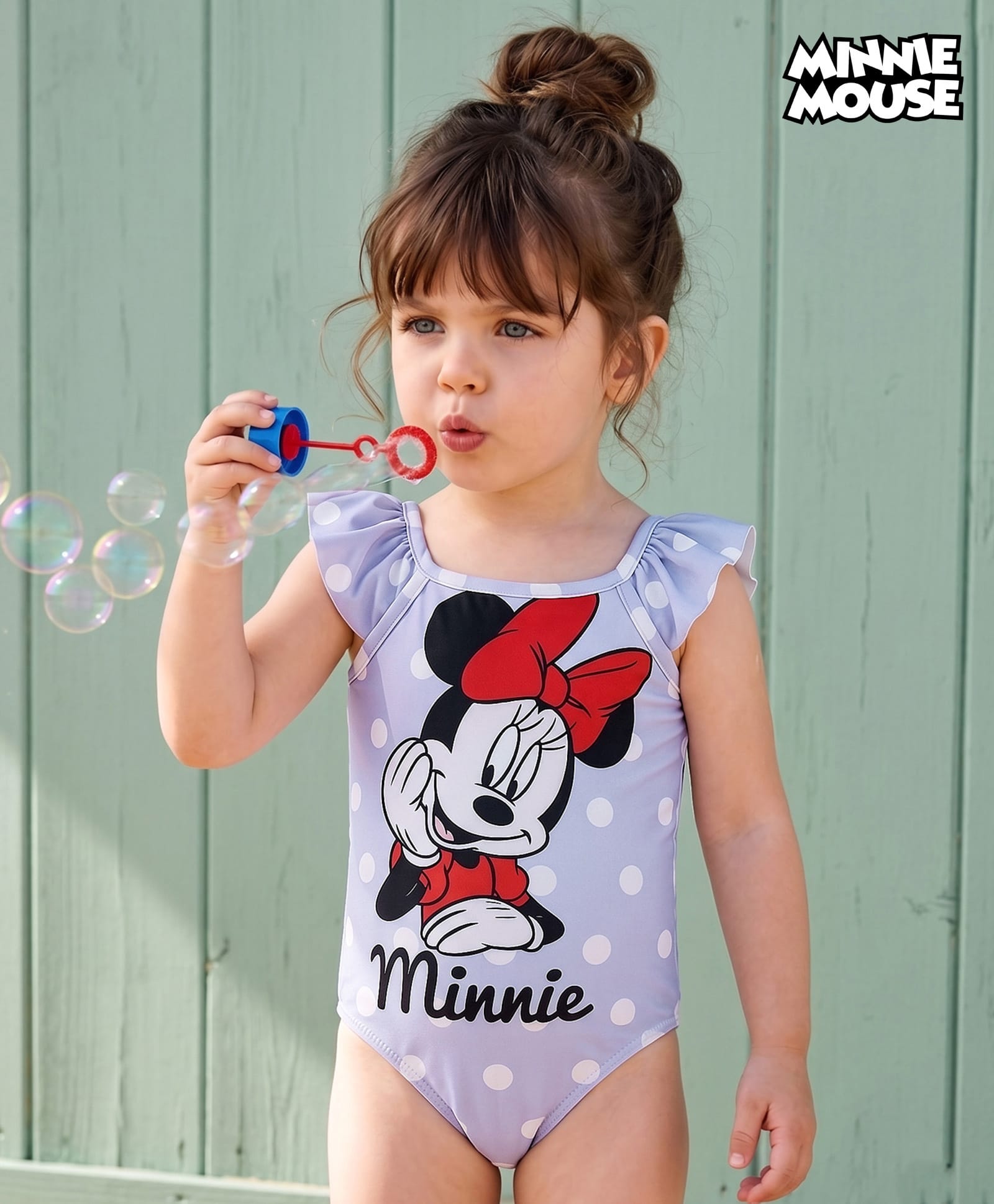Babyhug Disney Sleeveless V Cut Swimsuit with Frill Design & Minnie Mouse Print - Purple & Red-image-49