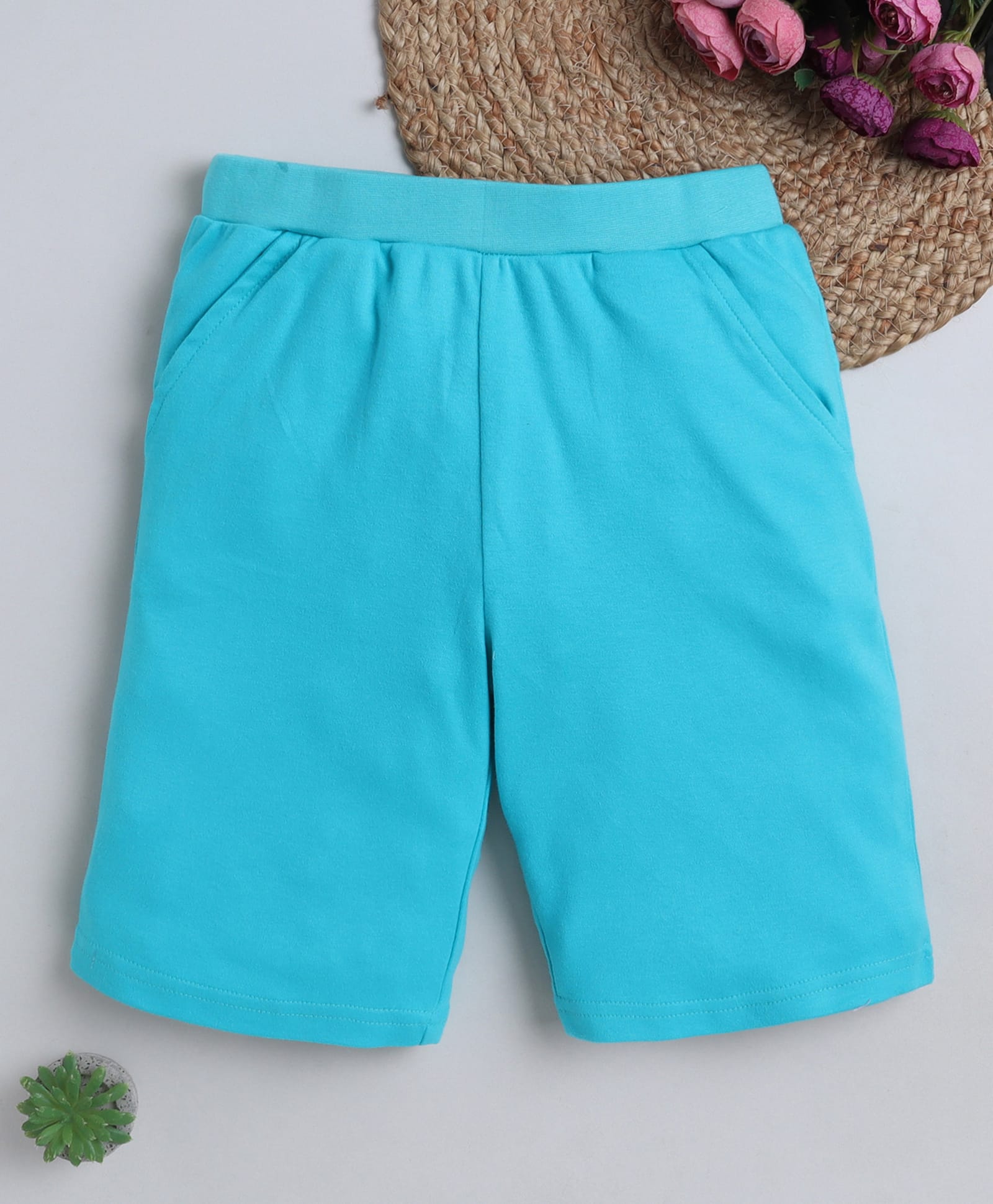 BABY NATION Cotton Knit Solid Shorts - Turquoise-picture-11