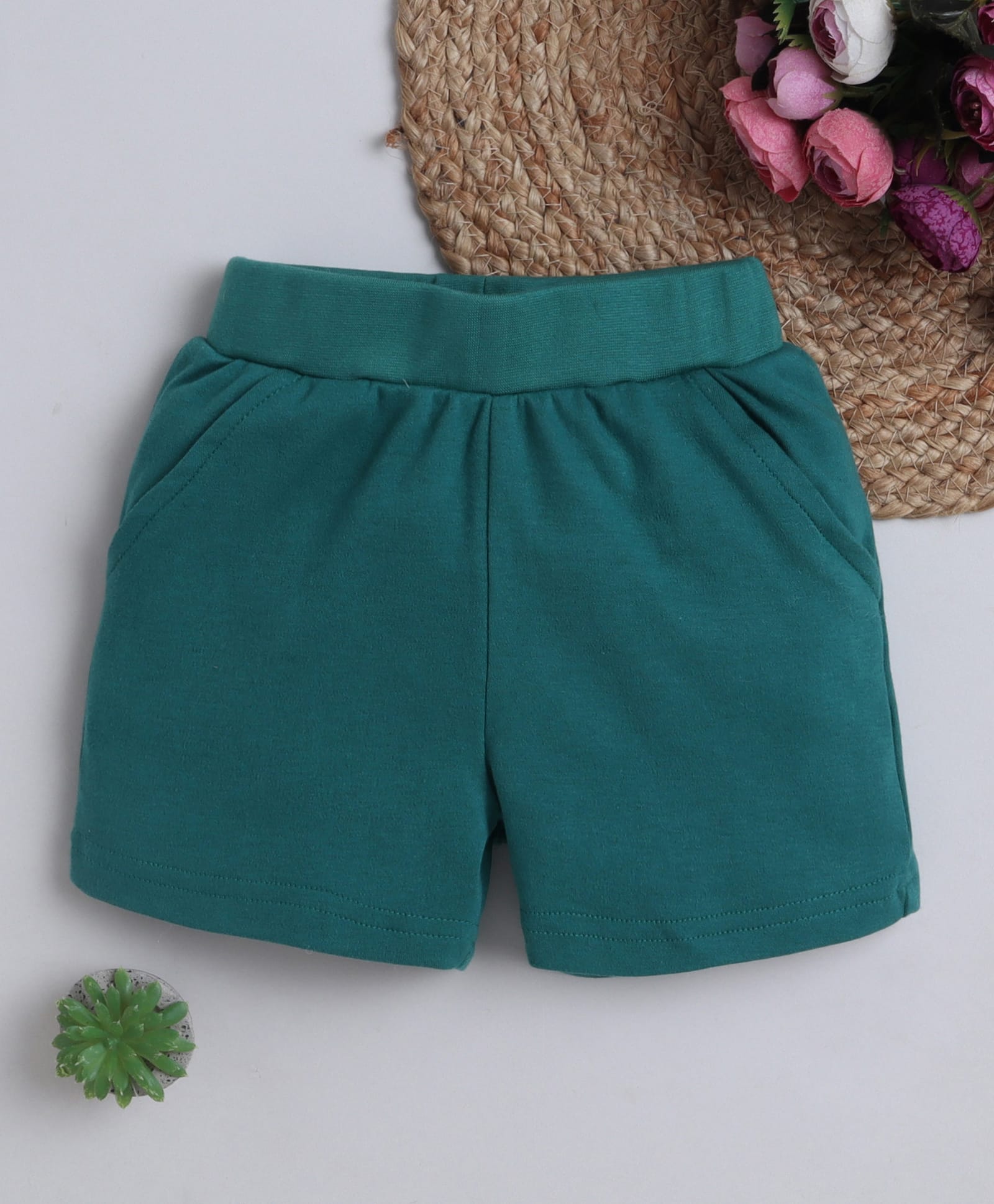 BABY NATION Cotton Knit Solid Shorts - Olive Green-picture-7