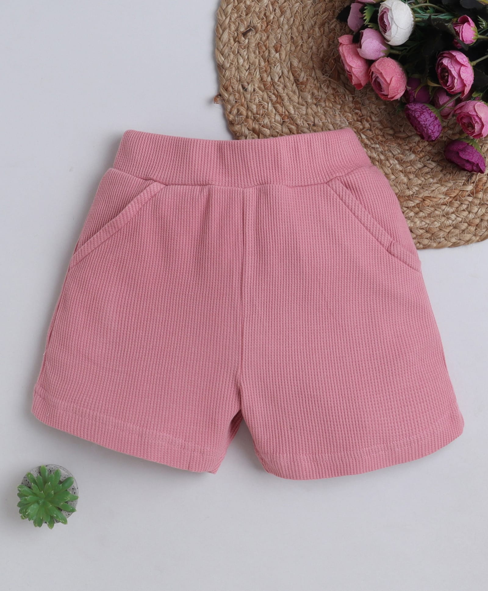 BABY NATION Cotton Knit Textured Shorts - Light Pink-picture-32