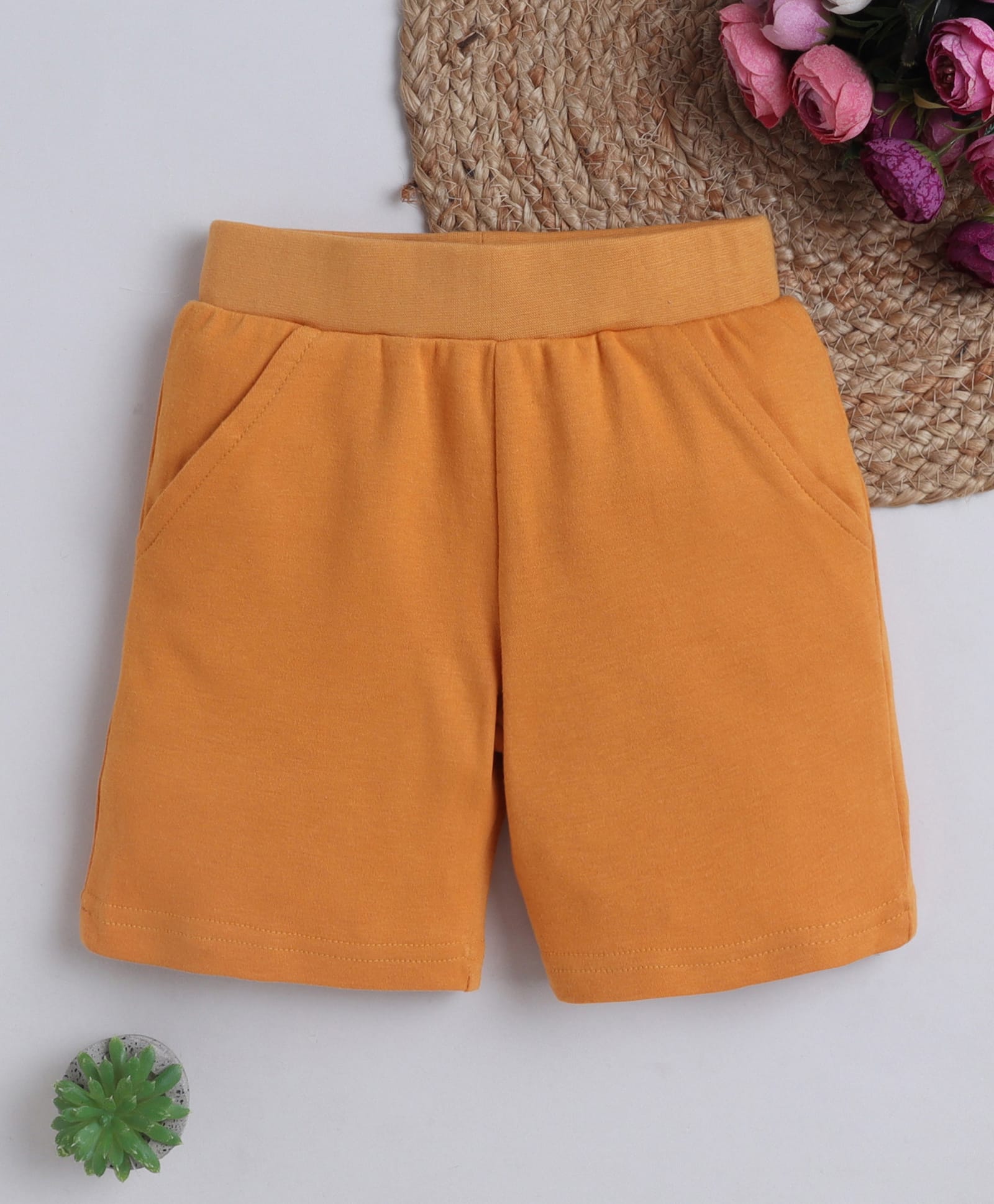 BABY NATION Cotton Knit Solid Shorts - Mustard-picture-28