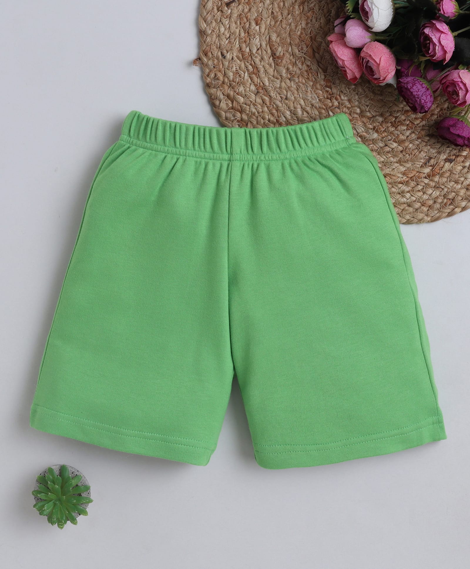 BABY NATION Cotton Knit Solid Shorts - Green-picture-13