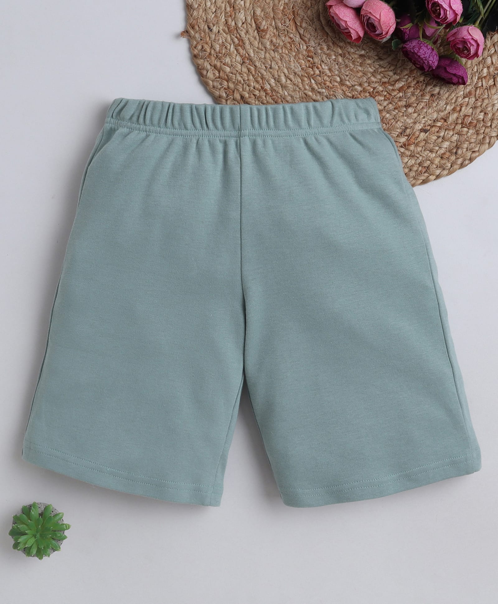 BABY NATION Cotton Knit Solid Shorts - Dark Green-picture-19