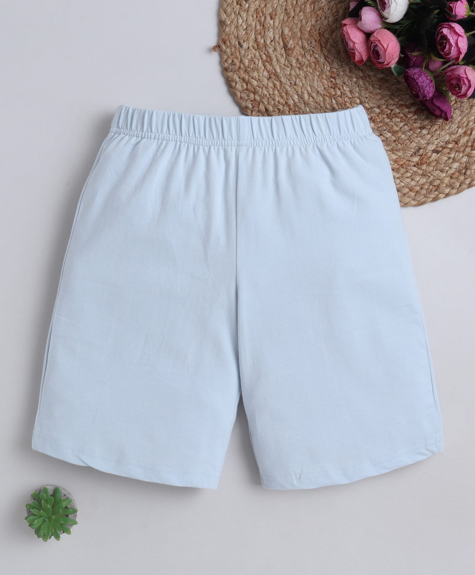 BABY NATION Cotton Knit Solid Shorts - Sky Blue-picture-26