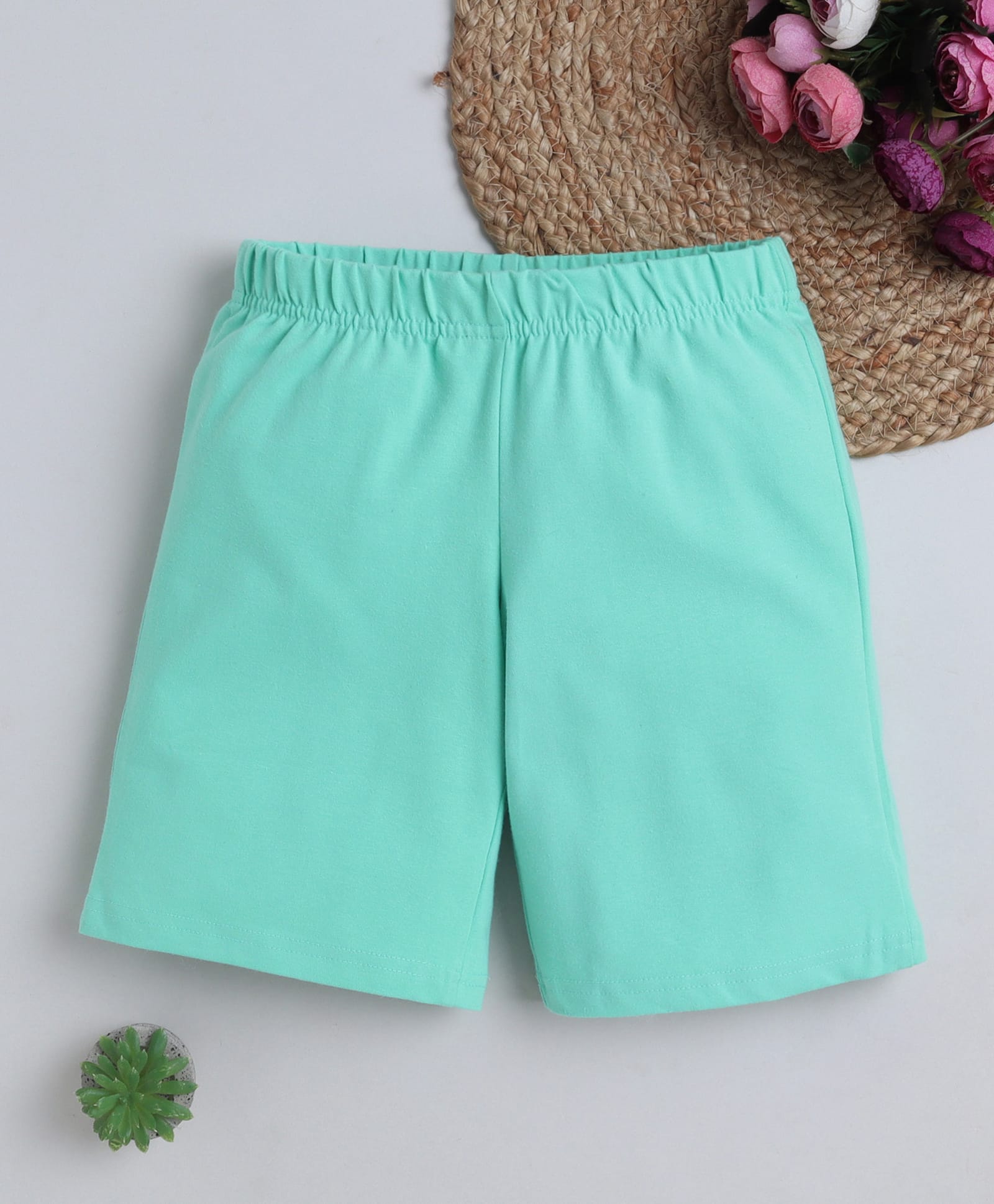 BABY NATION Cotton Knit Solid Shorts - Light Green-picture-12