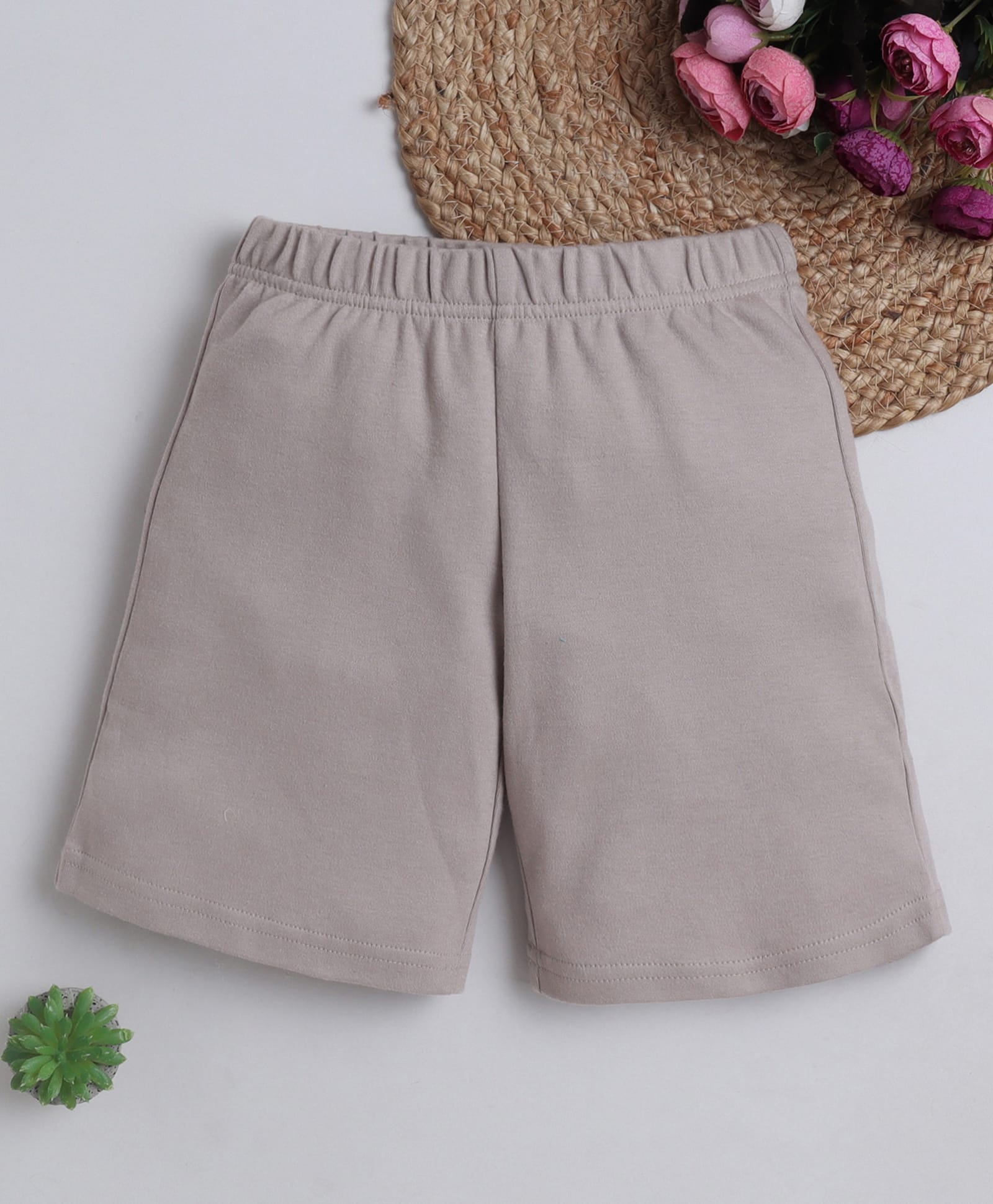 BABY NATION Cotton Knit Solid Shorts - Light Grey-picture-21