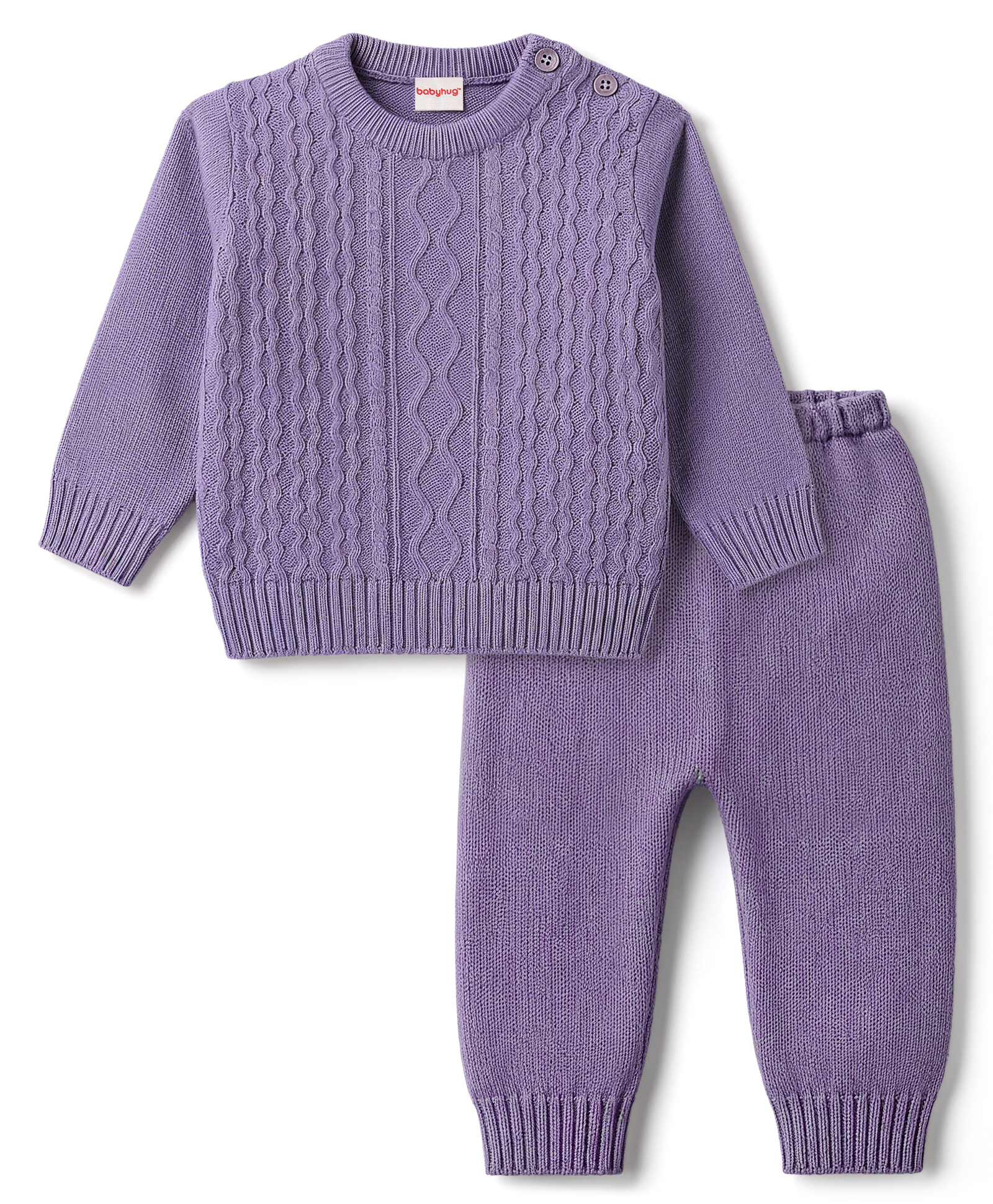 Babyhug Knitted Full Sleeves Sweater Set - Lavender-image-41