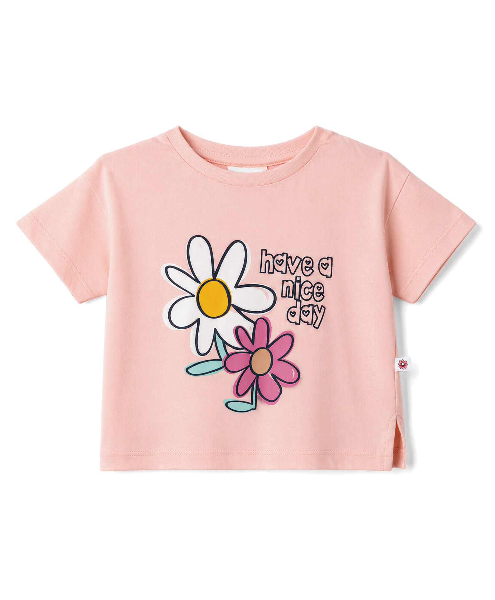 Ollypop Sinker Knit Half Sleeves Oversized Top With Floral Print - Light Peach-picture-2