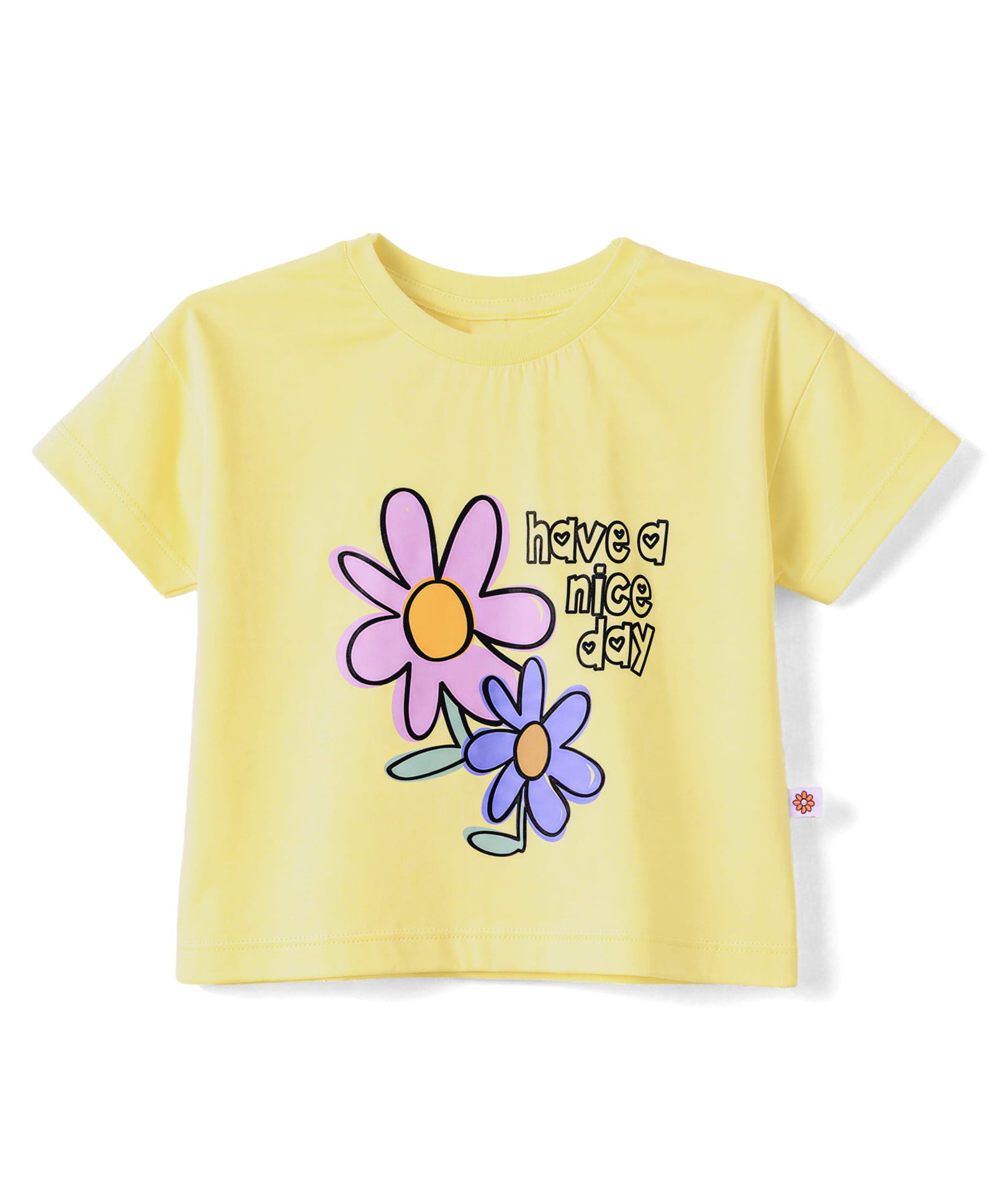 Ollypop Sinker Knit Half Sleeves Oversized Top With Floral Print - Lemon Yellow-picture-34