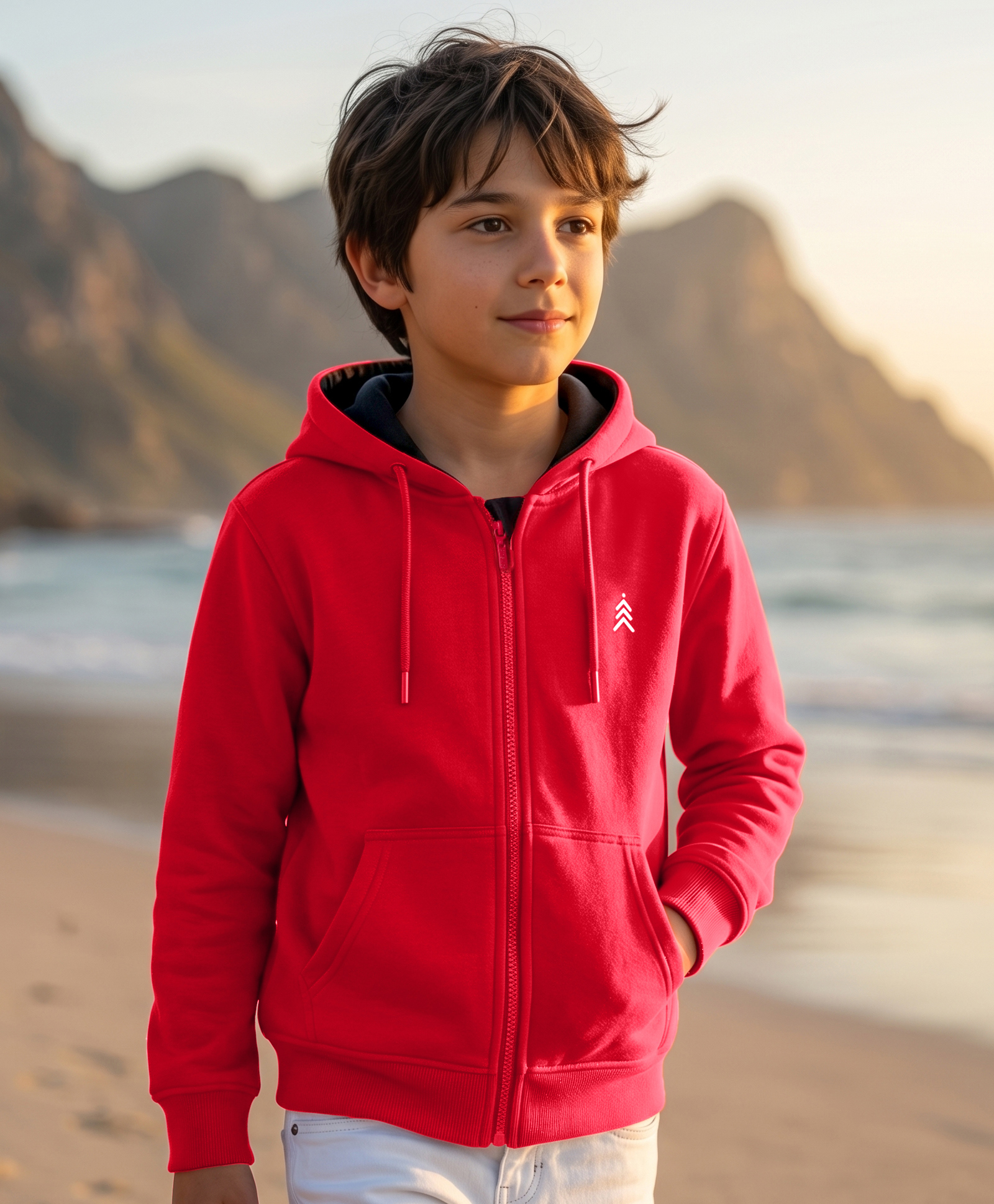 Pine Kids Knit Full Sleeves Hooded Solid Colour Sweat Jacket with Kangaroo Pockets - Red-picture-13