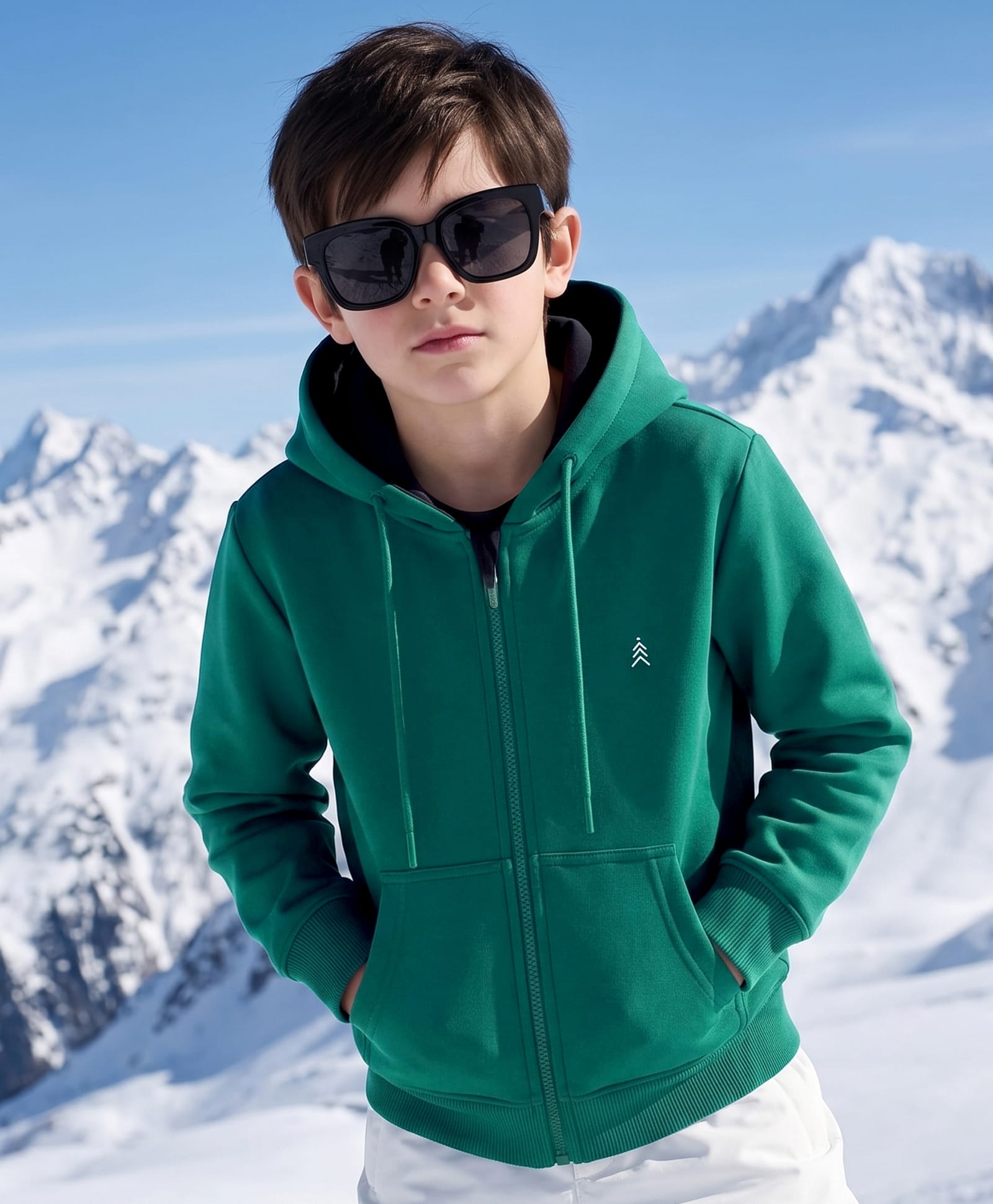 Pine Kids Cotton Knit Full Sleeves Hooded Solid Colour Sweat Shirt with Kangaroo Pockets - Green-picture-21
