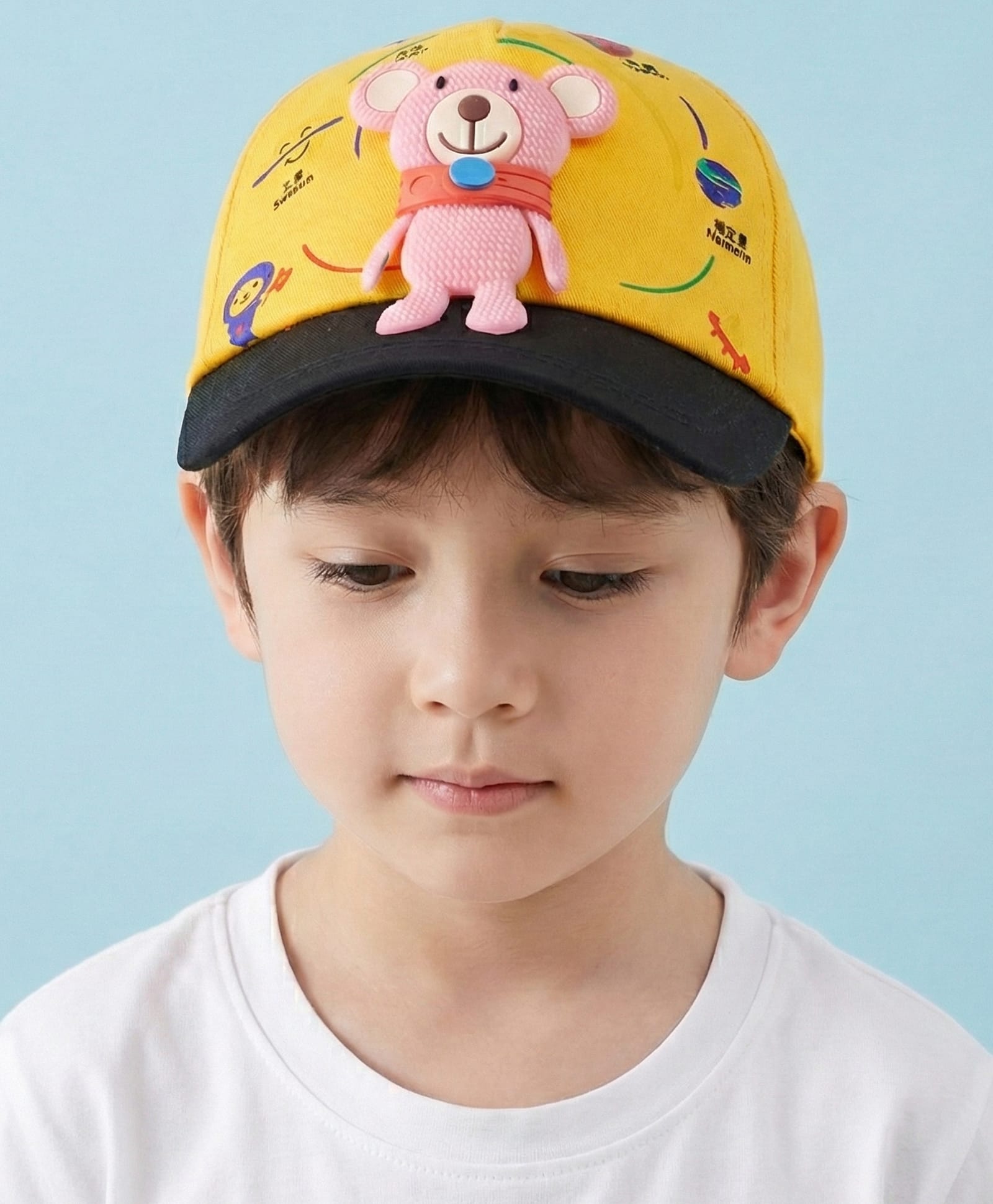 Vritraz Woven Teddy Applique Detailed Baseball Cap - Yellow - Circumference 52-56 Cms-image-33