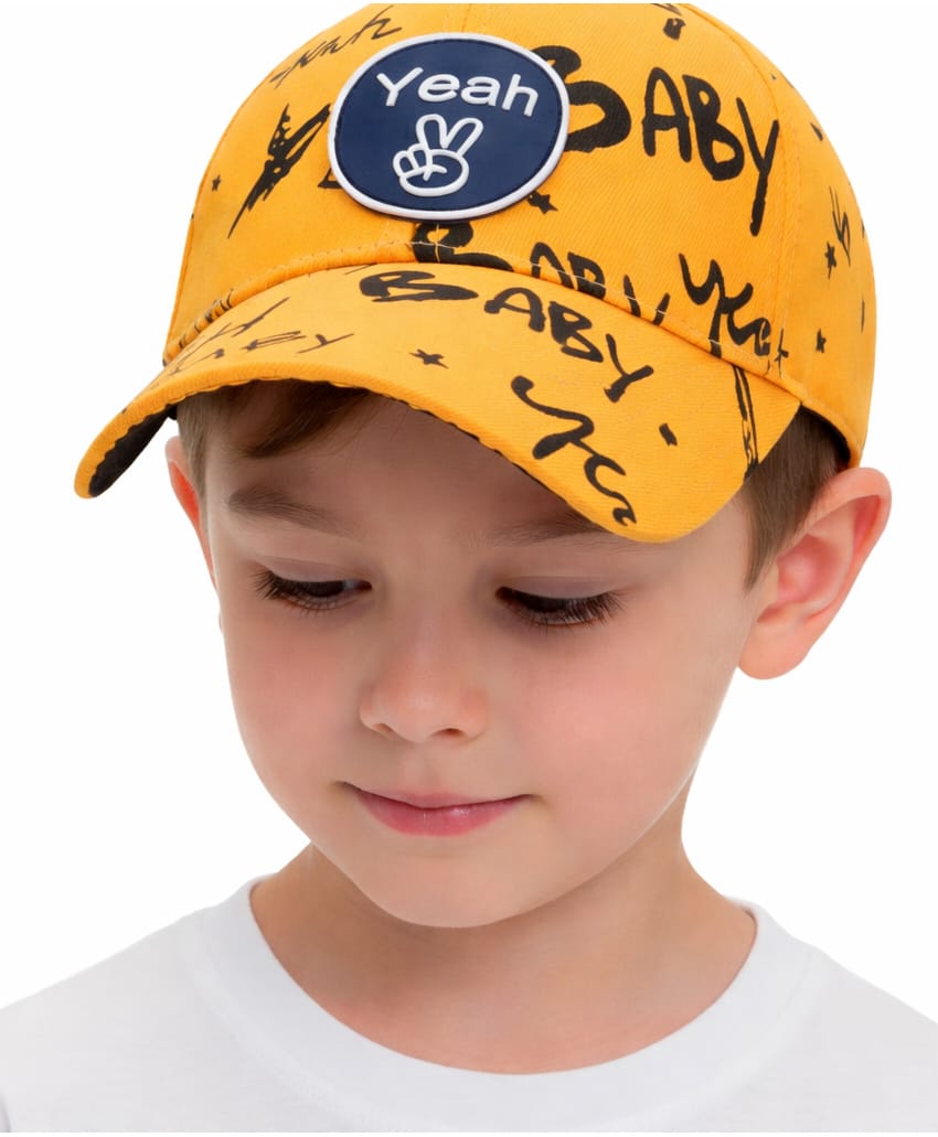 Vritraz Typography Printed & Peace Sign Badge Detailed Baseball Cap - Yellow - Circumference - 52 - 56 Cms-image-46