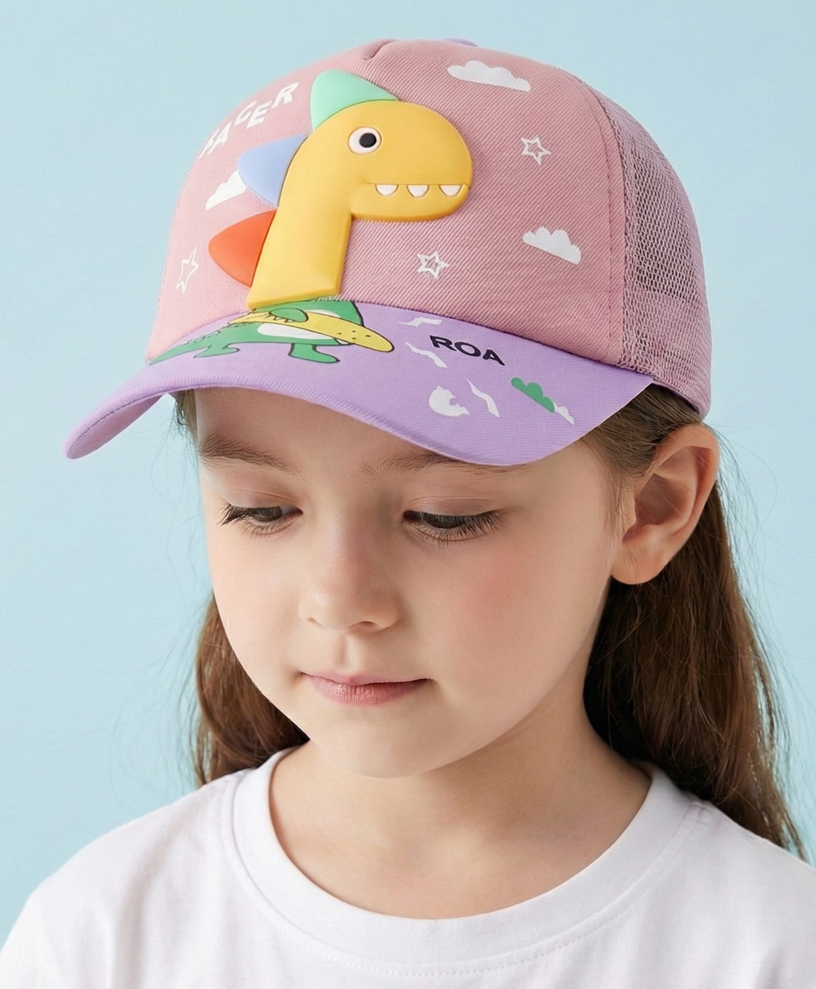 Vritraz Colour Blocked Dinosaur Printed & Applique Detailed Baseball Cap - Peach - Circumference - 52 - 56 Cms-image-24