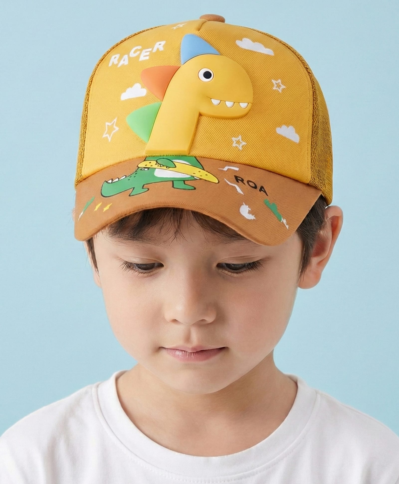 Vritraz Colour Blocked Dinosaur Printed & Applique Detailed Baseball Cap - Yellow - Circumference - 52 - 56 Cms-image-6