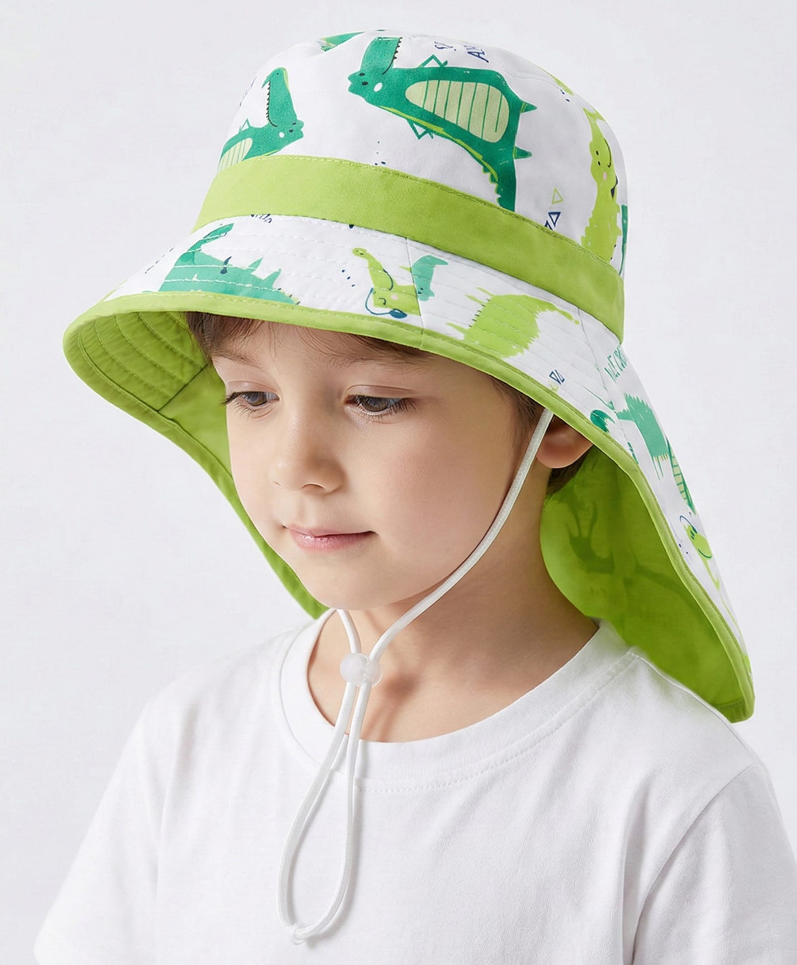 Vritraz Cotton Woven Dinosaur Printed Bucket Hat - Light Green-image-46