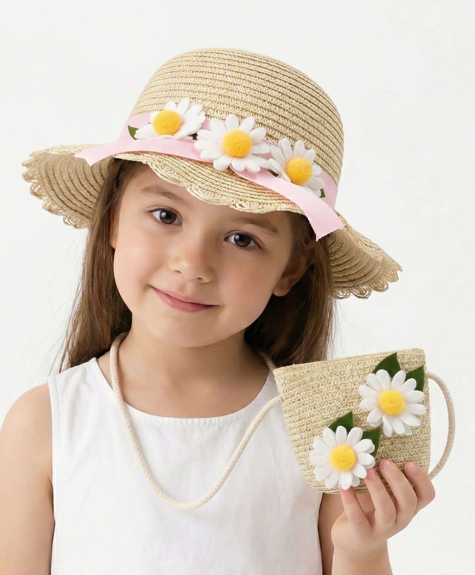 Vritraz Floral Applique Detailed Hat With Pouch - Beige - Circumference - 52 - 56 Cm-image-13