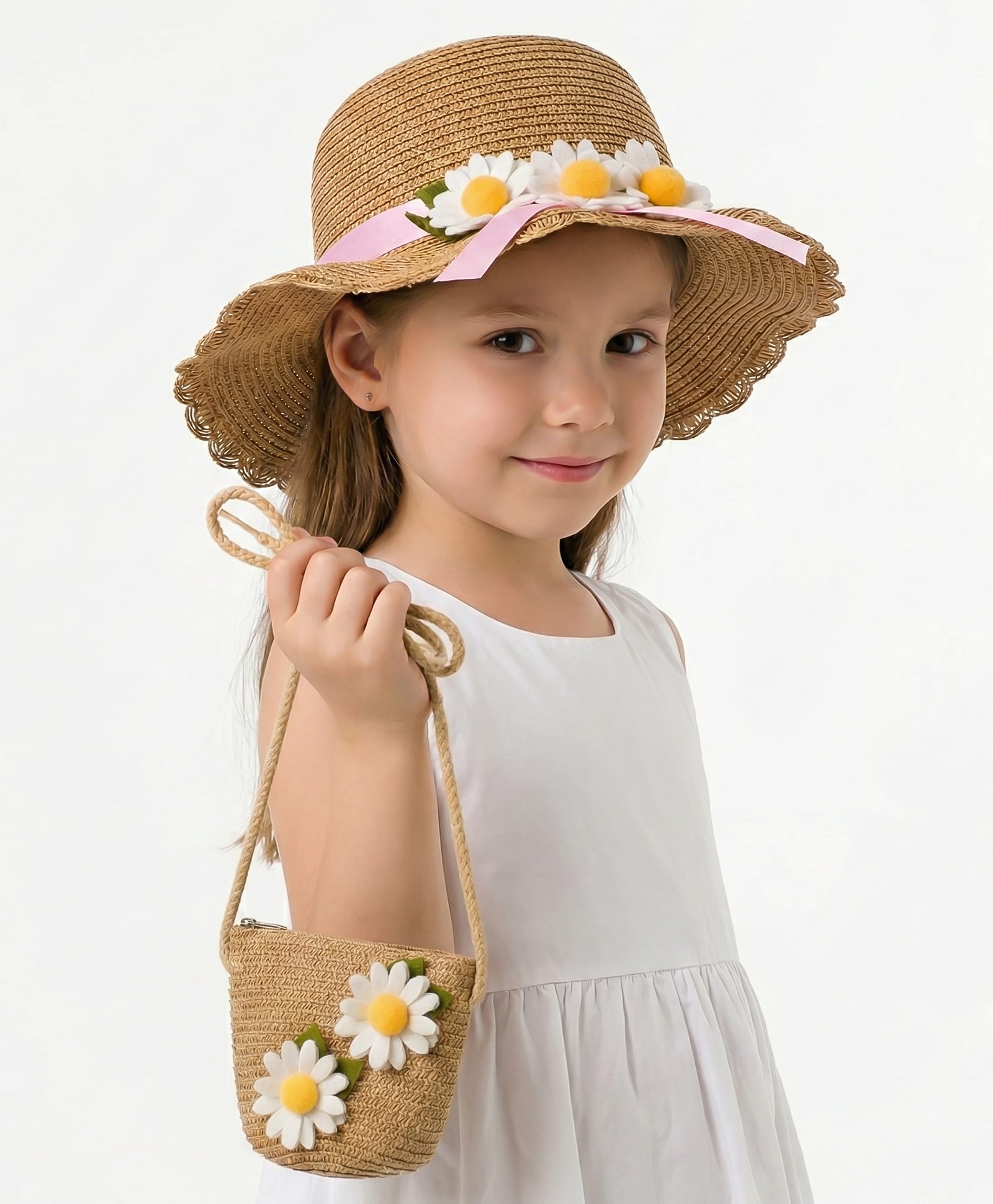 Vritraz Floral Applique Detailed Hat With Pouch - Brown - Circumference - 52 - 56 Cm-image-44