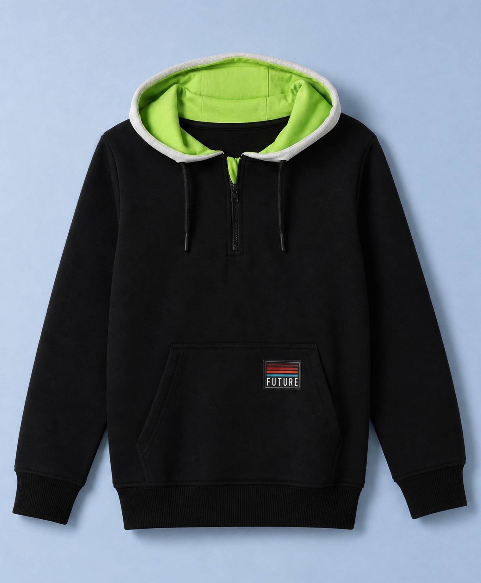 Pine Kids Cotton Knit Hoodie with Full Sleeves & Future Patch & Kangaroo Pockets - Black-picture-22