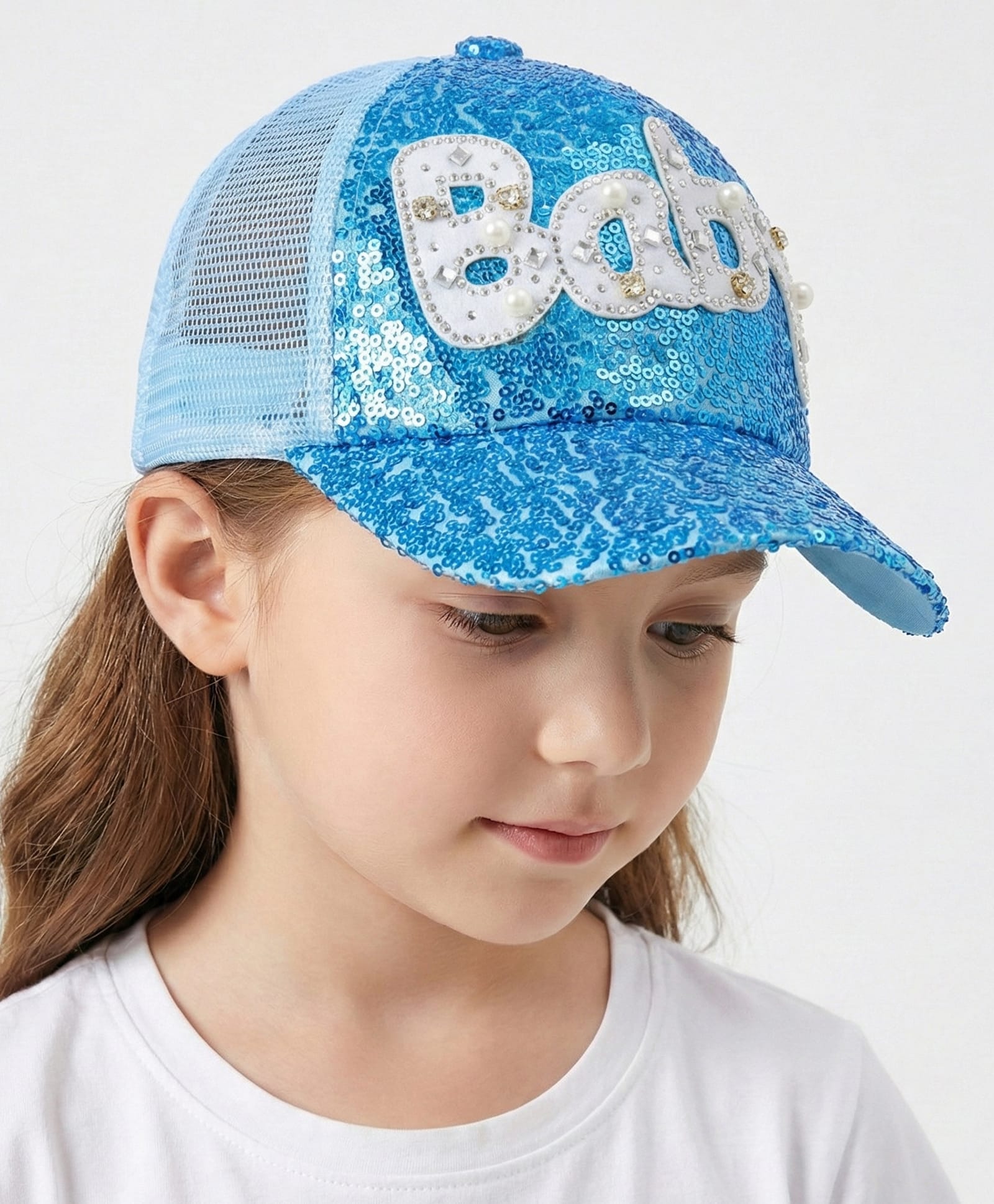 Vritraz BABY Net Knit Sequins & Stone Embellished Baby Text Applique Detailed Baseball Cap - Blue - Circumference 52 - 56 Cm-image-29