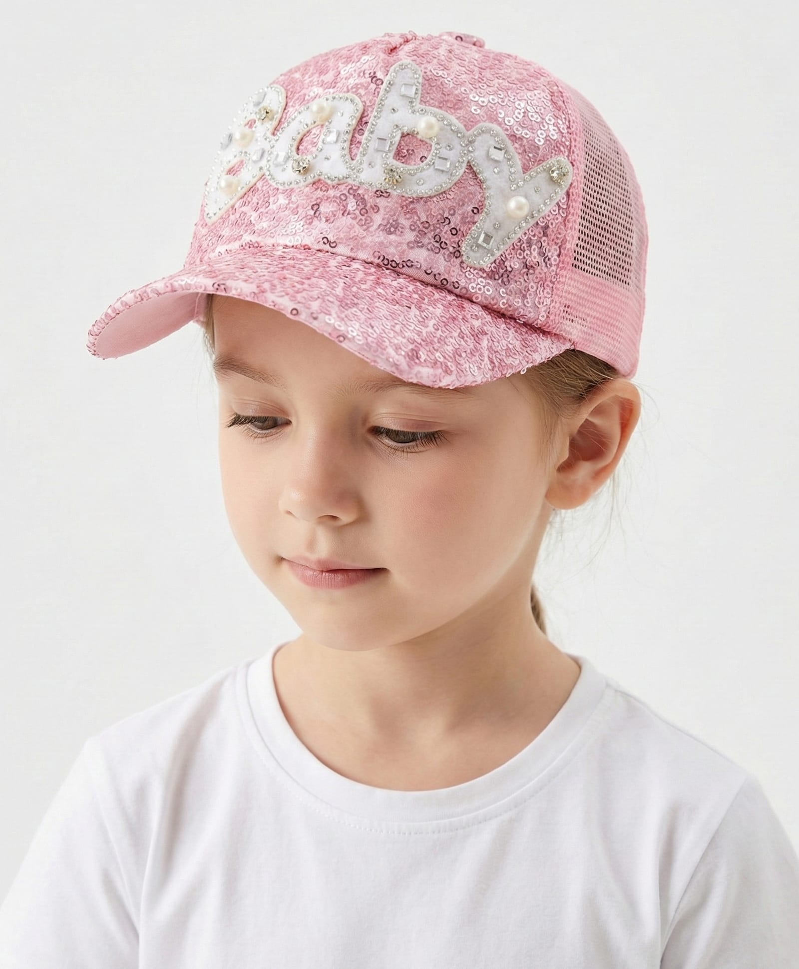 Vritraz BABY Net Knit Sequins & Stone Embellished Baby Text Applique Detailed Baseball Cap - Pink - Circumference 52 - 56 Cm-image-25