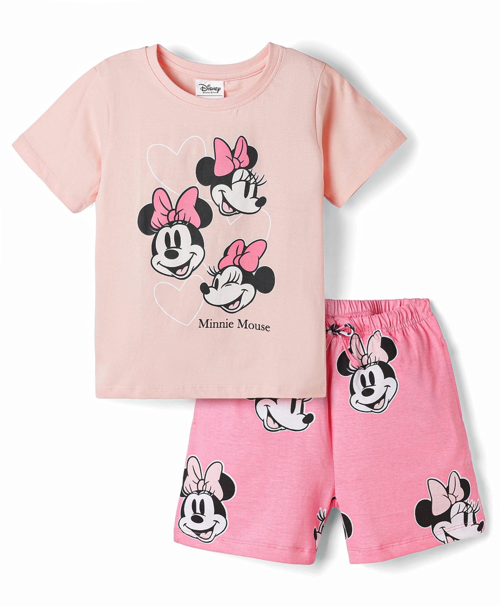 HoneyHap Disney Single Jersey Knit Half Sleeves T-Shirt & Shorts Nightsuit with Minnie Mouse Graphics - Pink-image-48