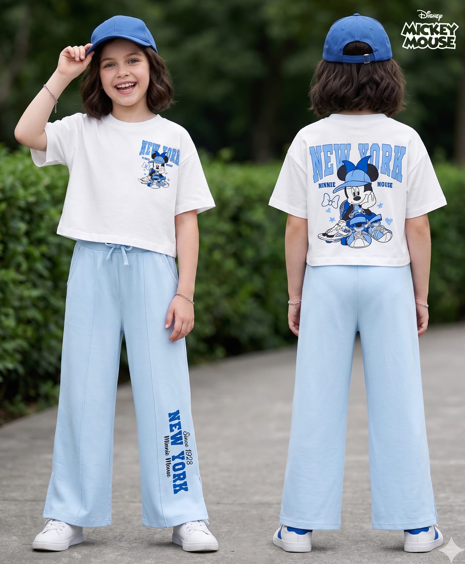 Ollington St. Disney Single Jersey Knit Drop Shoulder Sleeves T-Shirt & Pant Set With Front & Back Minnie Mouse Graphics - Multicolor-image-34