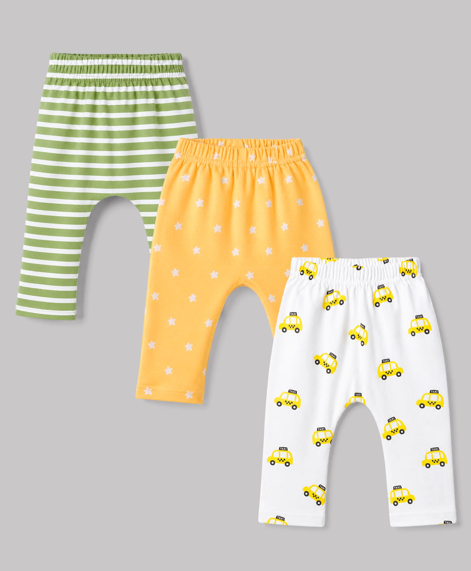 Babyhug Cotton Knit Full Length Striped Star & Vehicles Printed Diaper Leggings Pack of 3 - Multicolor-picture-17