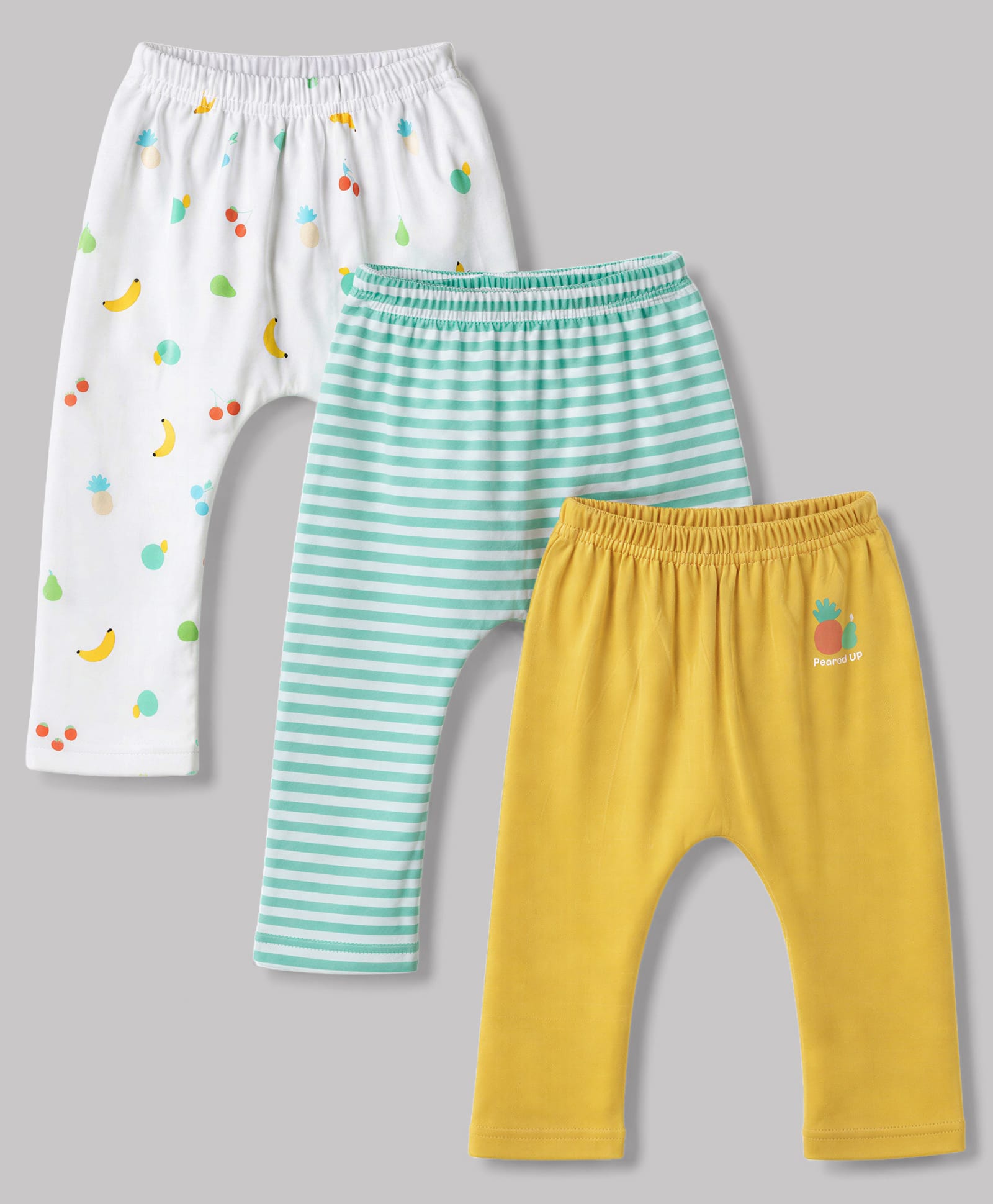Babyhug Cotton Knit Full Length Diaper Leggings With Fruit Print Pack of 3 - Multicolor-image-17